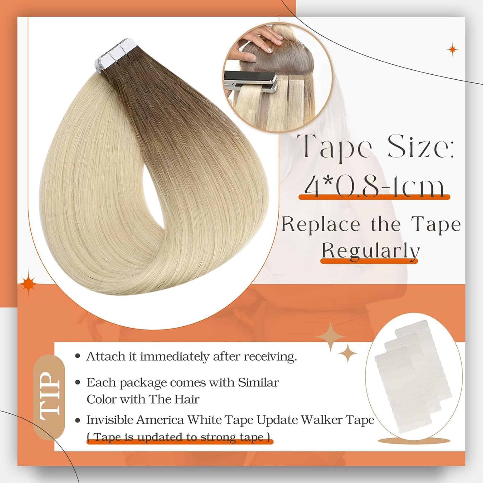 Foto 3 | Extensiones De Cabello Con Cinta Adhesiva Full Shine Balayage 3/8/613, 50 G - Venta Internacional.