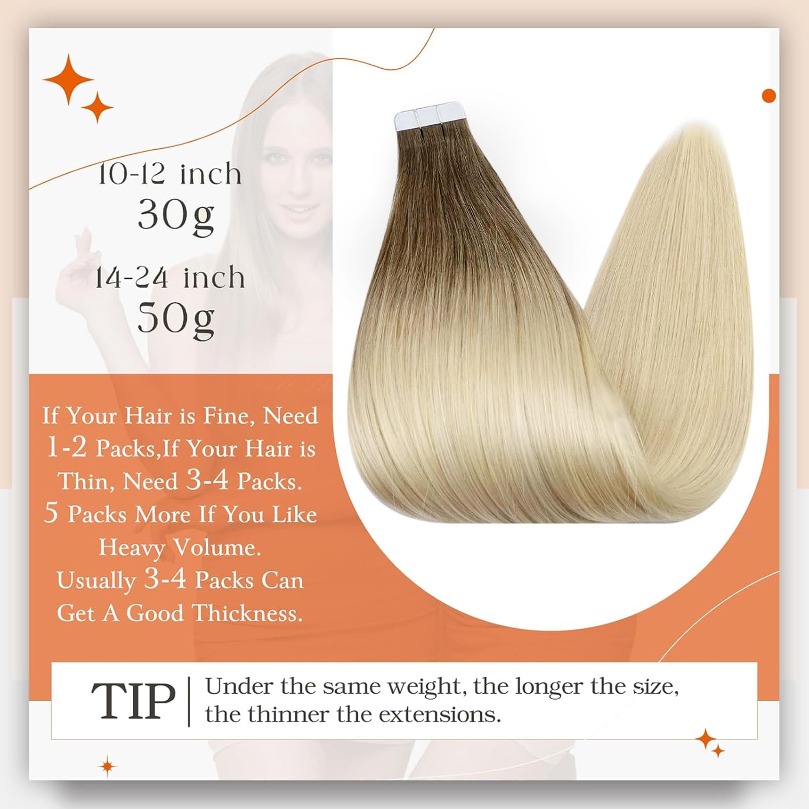Foto 5 pulgar | Extensiones De Cabello Con Cinta Adhesiva Full Shine Balayage 3/8/613, 50 G - Venta Internacional.