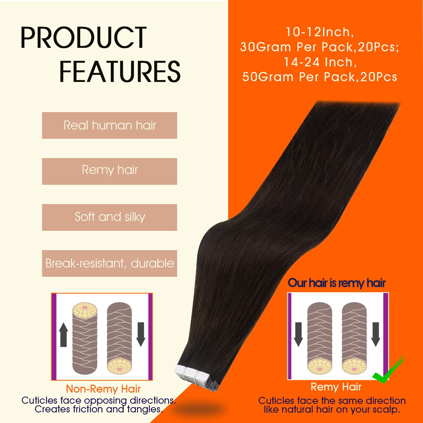 Foto 3 pulgar | Extensiones De Pelo Con Cinta Adhesiva Full Shine Darkest Brown, 60 Cm, 50 G - Venta Internacional.