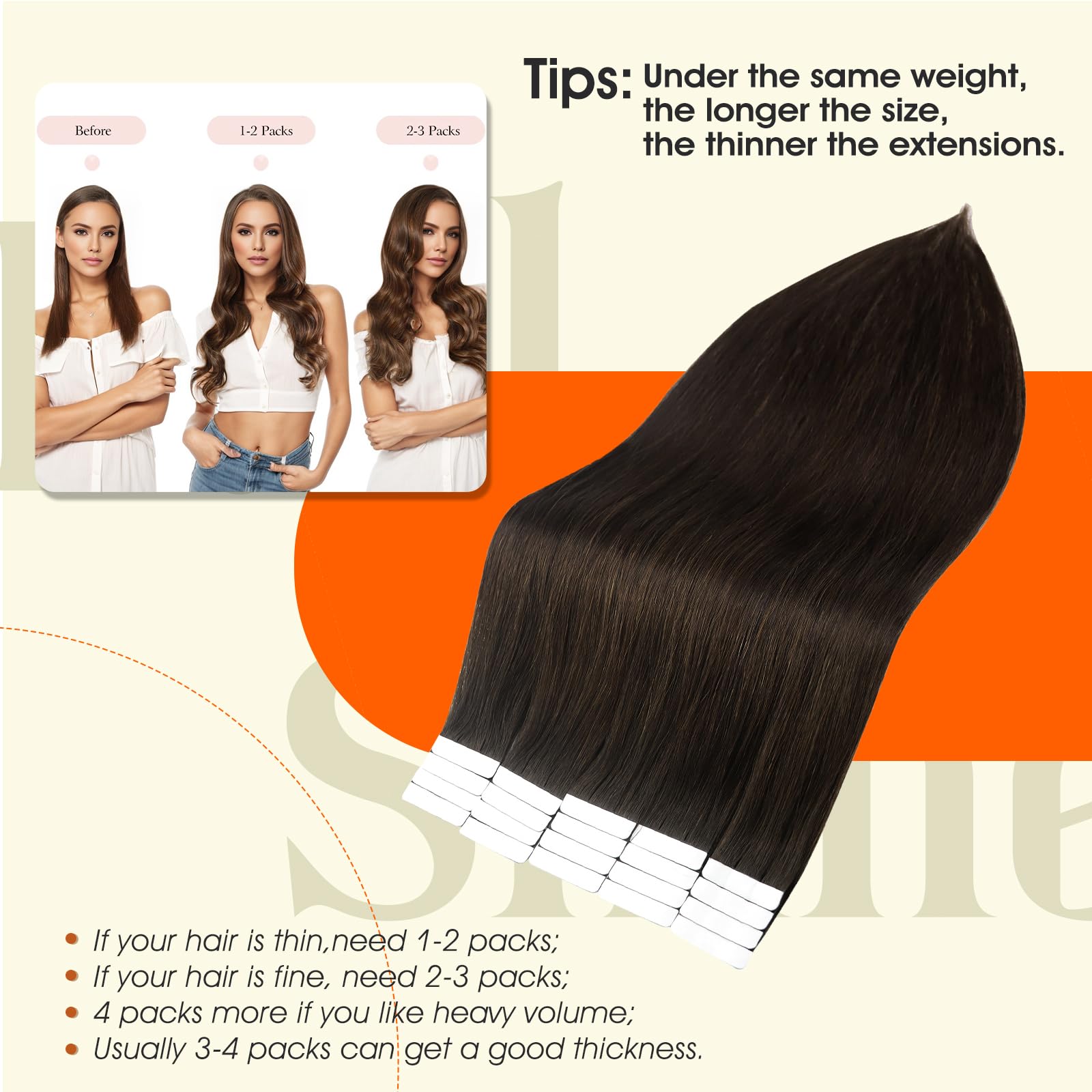 Foto 4 | Extensiones De Pelo Con Cinta Adhesiva Full Shine Darkest Brown, 60 Cm, 50 G - Venta Internacional.