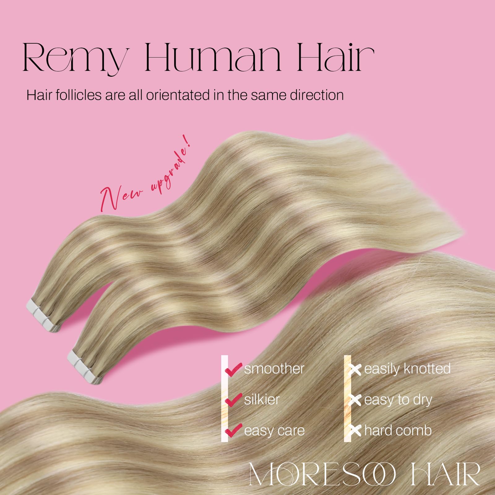 Foto 3 pulgar | Extensiones De Cabello Humano Rubio Moresoo Con Cinta Adhesiva, 60 Cm, 50 G - Venta Internacional.