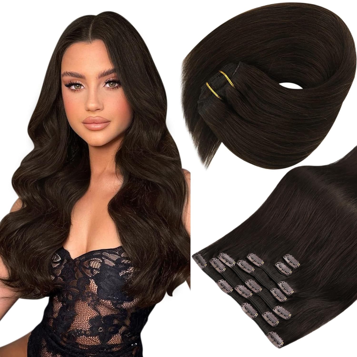 Foto 2 pulgar | Extensiones De Cabello Liso Con Clip, Cabello Humano Liso, 20 Cm - Venta Internacional.