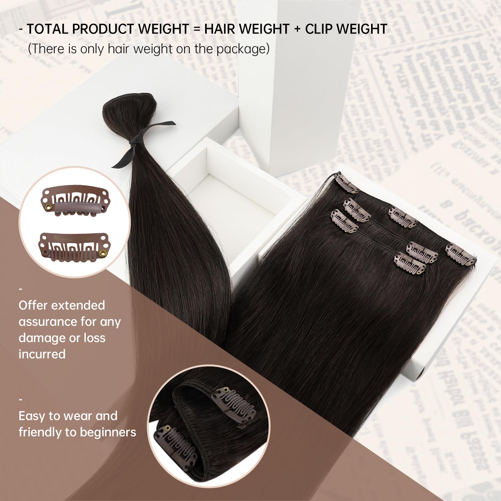 Foto 3 pulgar | Extensiones De Cabello Liso Con Clip, Cabello Humano Liso, 20 Cm - Venta Internacional.