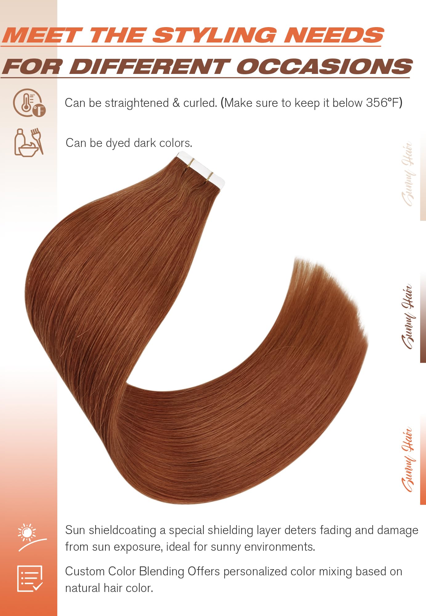 Foto 5 pulgar | Extensiones De Cabello Sunny Hair, Suaves Y Brillantes, De Color Cobre - Venta Internacional.