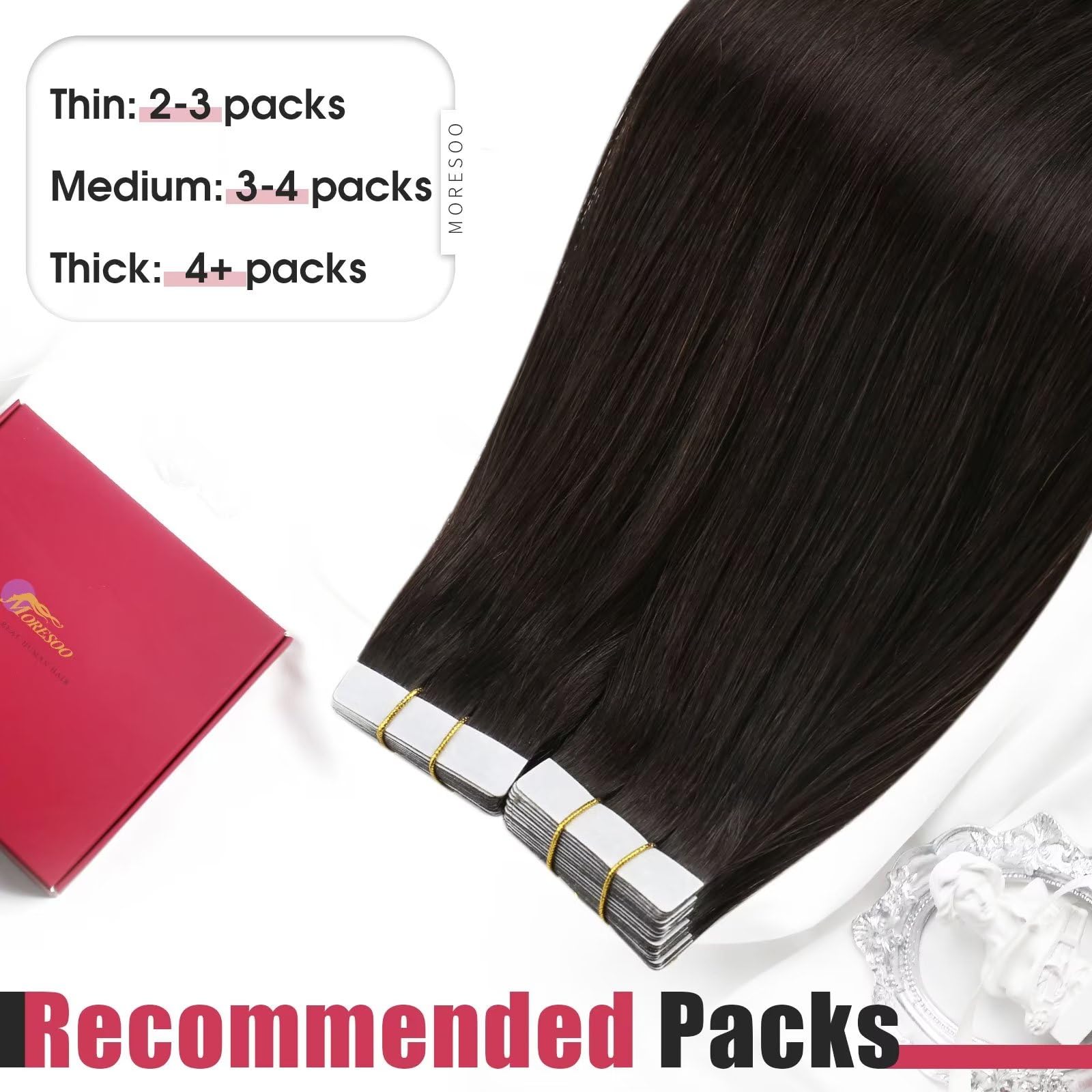 Foto 8 pulgar | Extensiones De Cabello Moresoo Tape En Cabello Humano Castaño Más Oscuro - Venta Internacional.