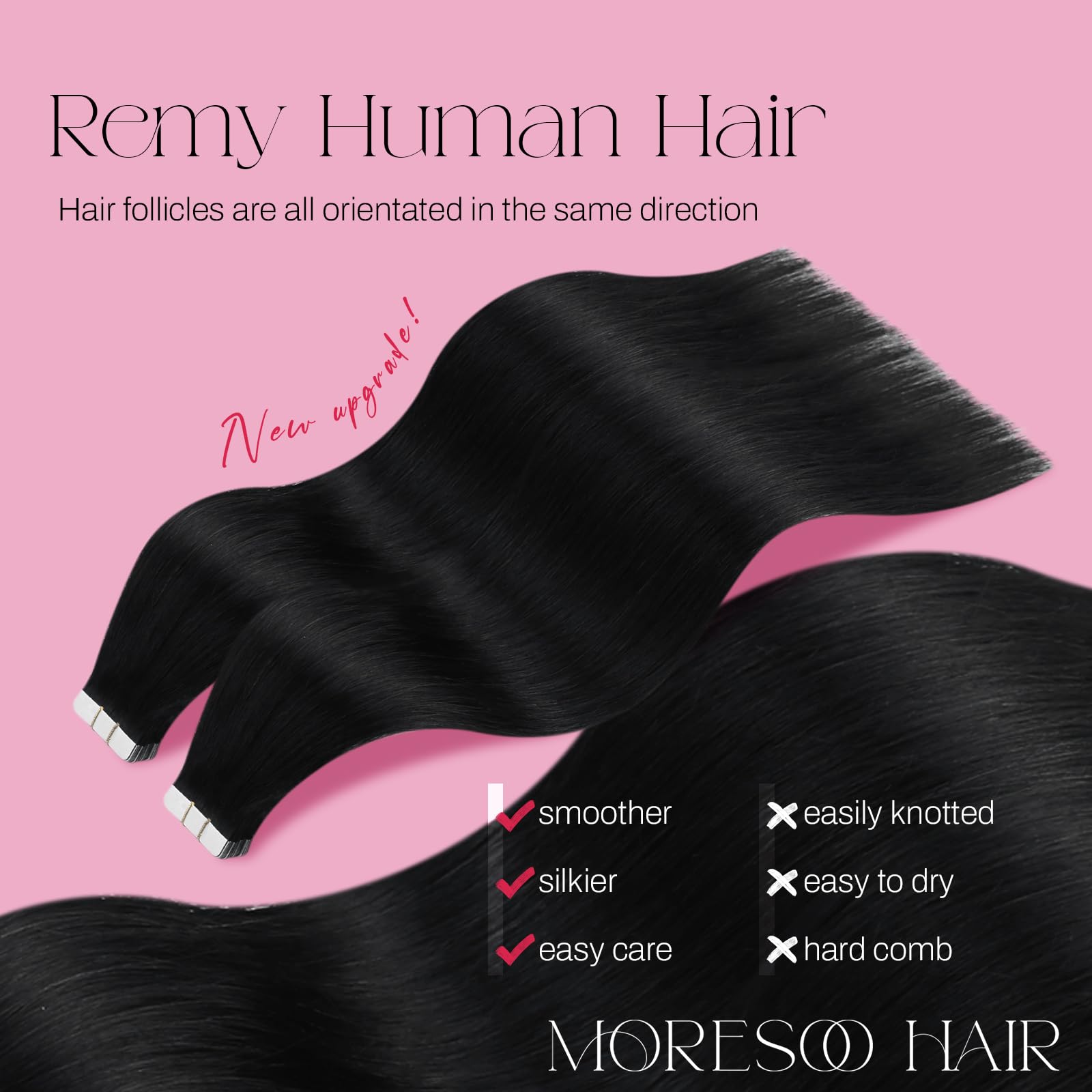 Foto 3 pulgar | Extensiones De Cabello Humano Moresoo, 35 Cm, Negro, Con Cinta Adhesiva, 20 Unidades - Venta Internacional.
