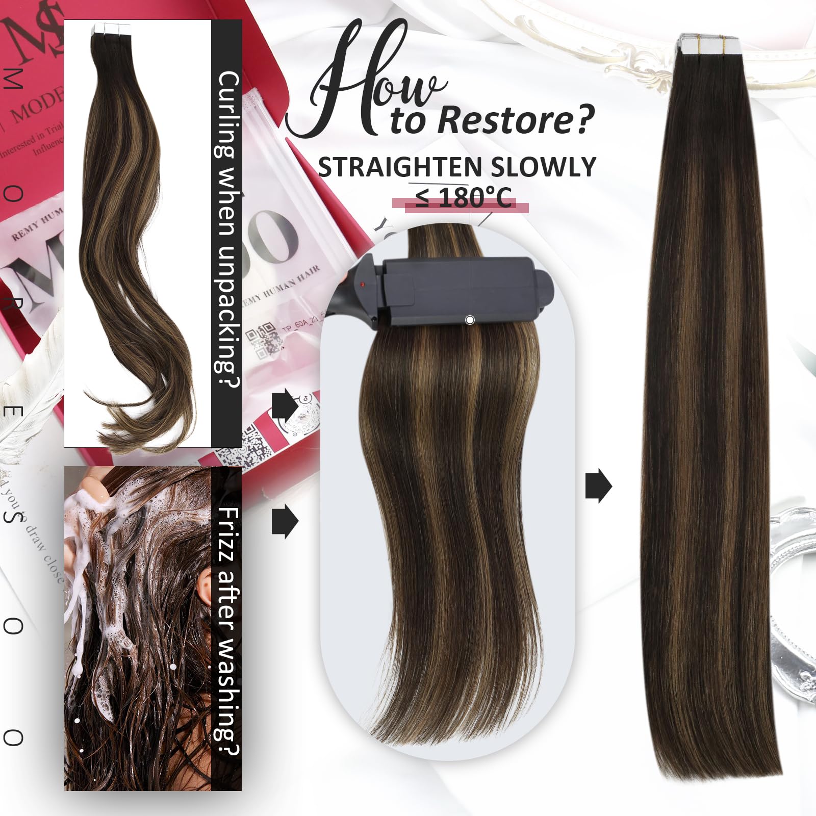 Foto 6 pulgar | Extensiones De Cabello Humano Marrón Con Cinta Adhesiva Moresoo Ombre, 30 Cm - Venta Internacional.
