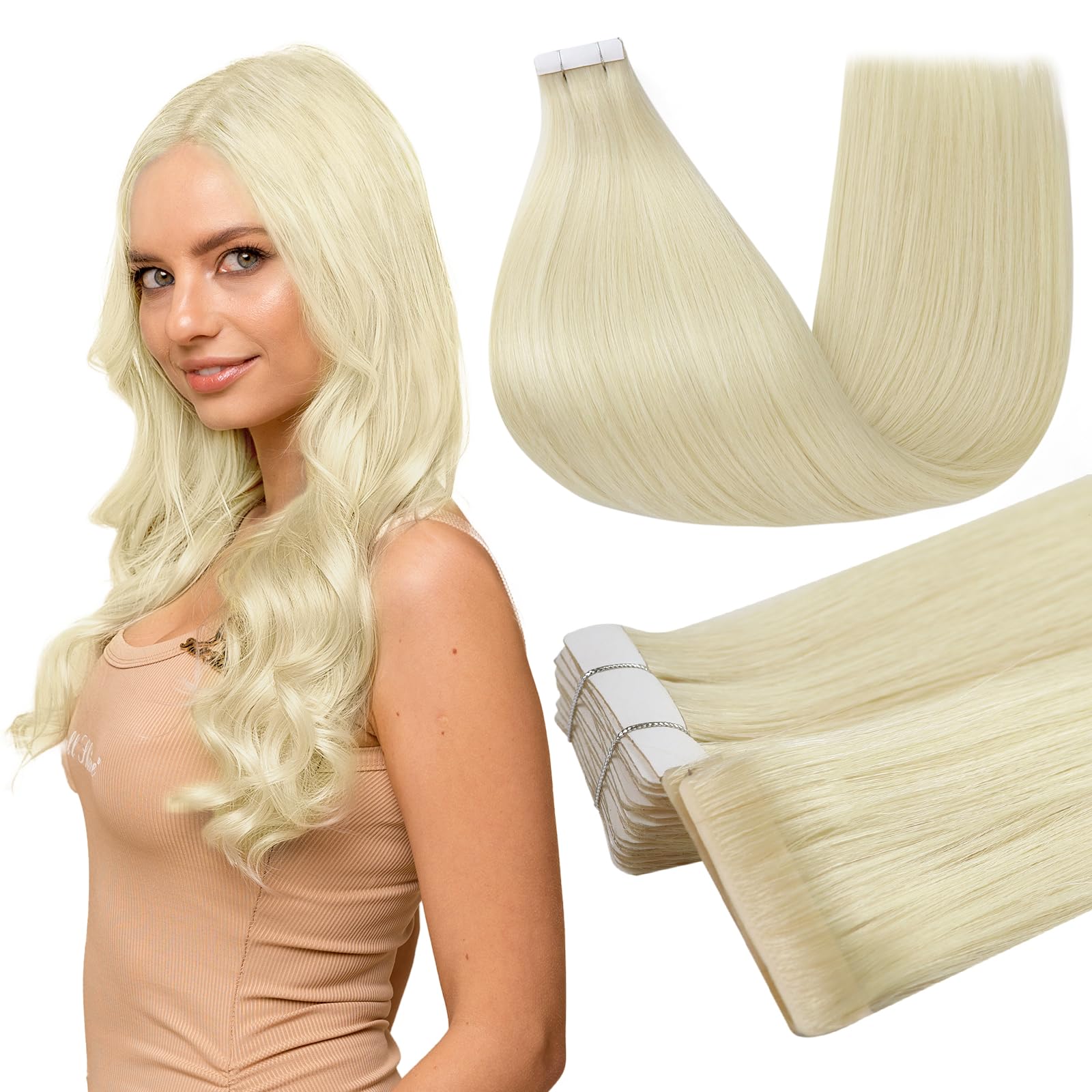 Foto 2 pulgar | Extensiones De Cabello Humano Con Cinta Adhesiva, Color 60, Rubio, 24 Pulgadas - Venta Internacional.