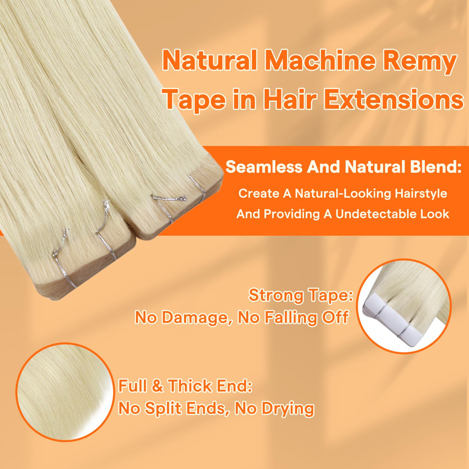 Foto 4 pulgar | Extensiones De Cabello Humano Con Cinta Adhesiva, Color 60, Rubio, 24 Pulgadas - Venta Internacional.