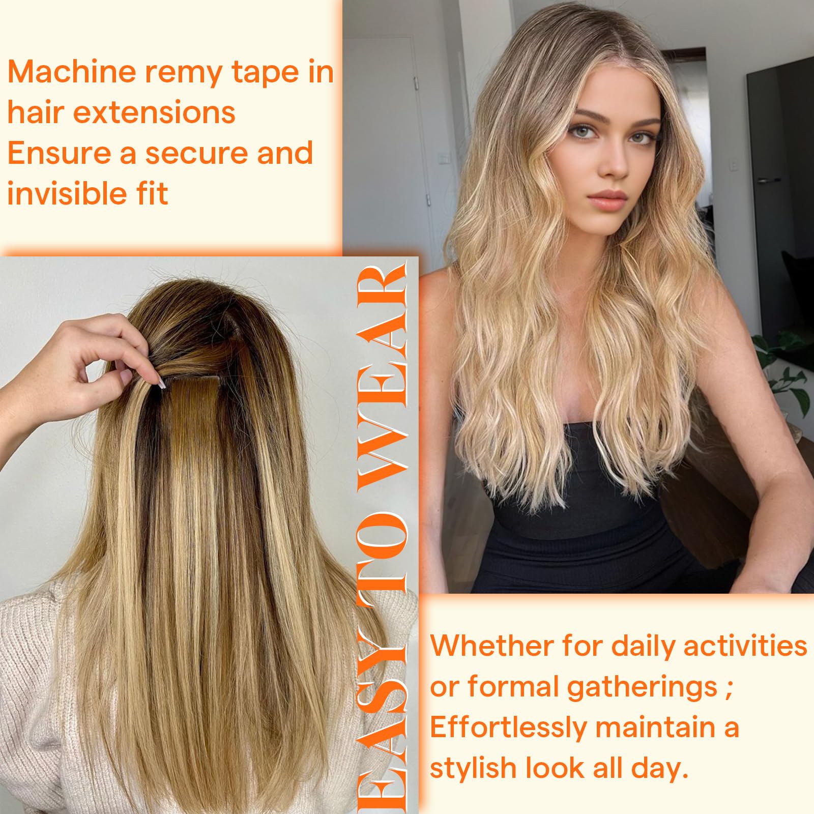 Foto 7 pulgar | Extensiones De Cabello Humano Con Cinta Adhesiva, Color 60, Rubio, 24 Pulgadas - Venta Internacional.