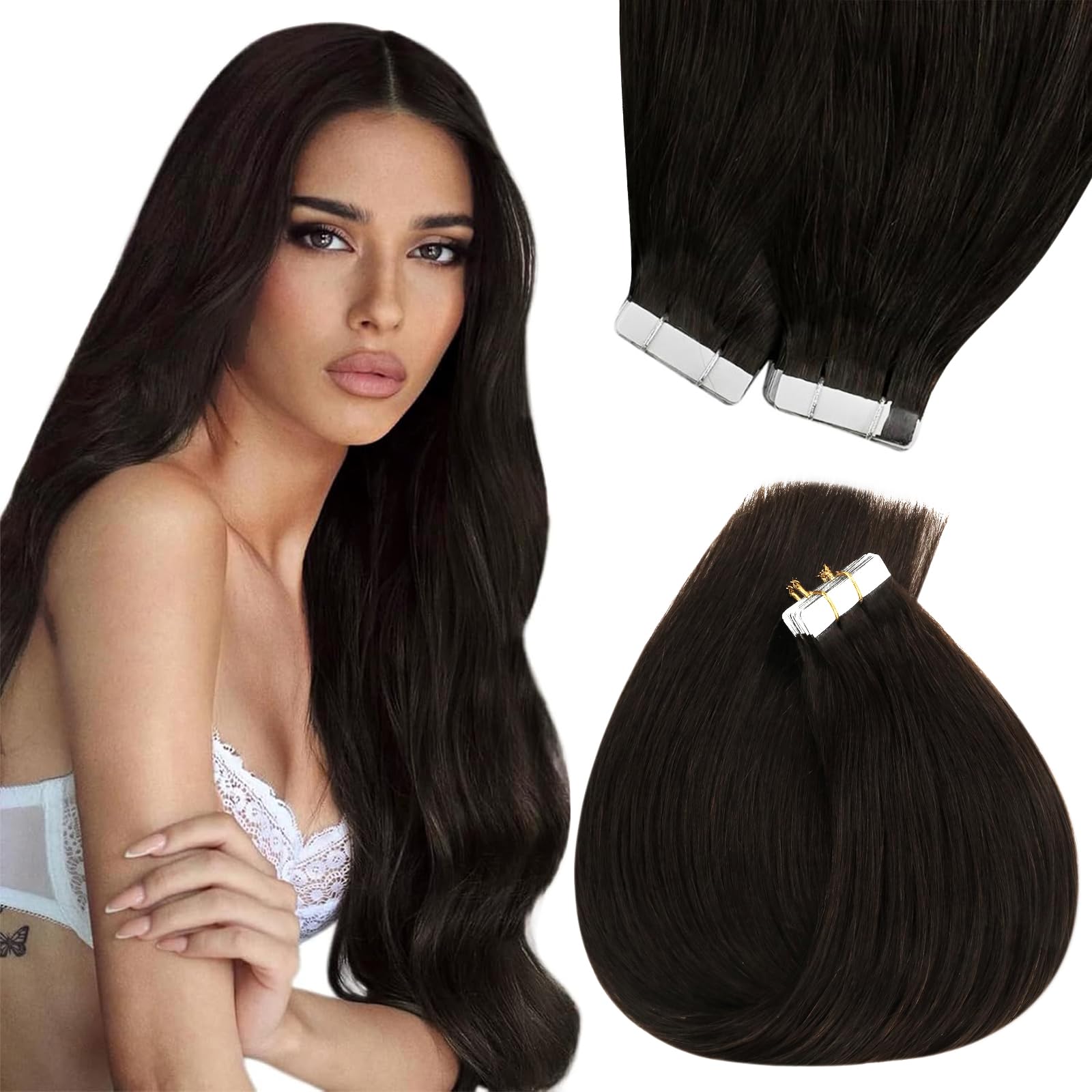 Foto 2 pulgar | Extensiones De Cabello Sunny Hair Tape En Cabello Humano Castaño De 22 Pulgadas - Venta Internacional.