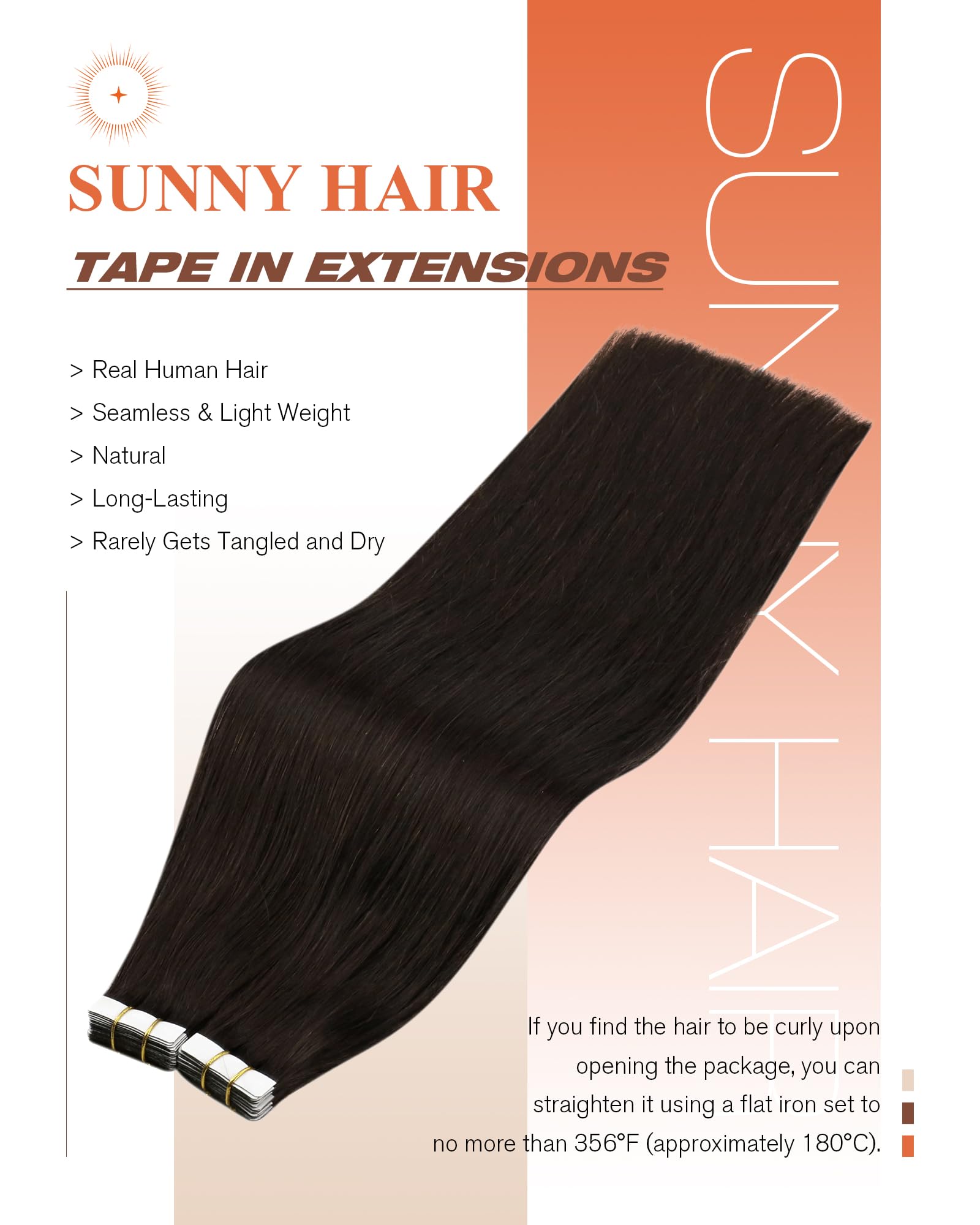 Foto 3 pulgar | Extensiones De Cabello Sunny Hair Tape En Cabello Humano Castaño De 22 Pulgadas - Venta Internacional.