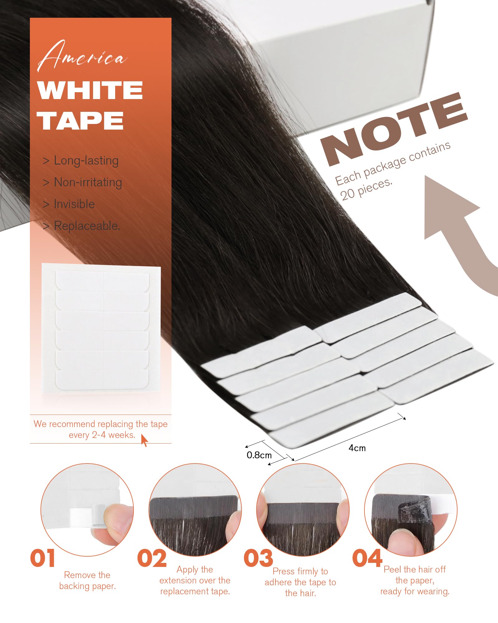 Foto 4 pulgar | Extensiones De Cabello Sunny Hair Tape En Cabello Humano Castaño De 22 Pulgadas - Venta Internacional.