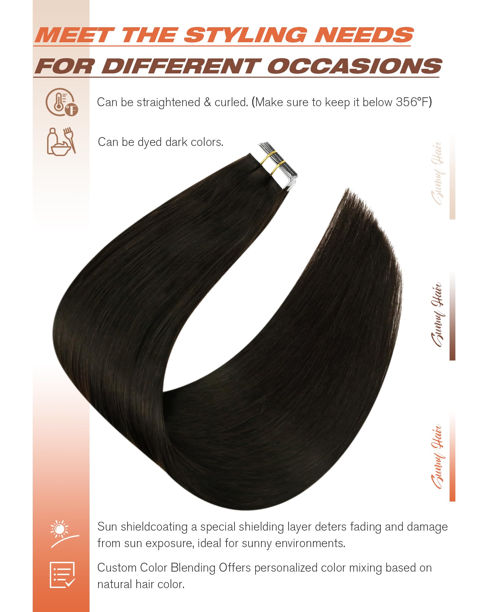 Foto 5 pulgar | Extensiones De Cabello Sunny Hair Tape En Cabello Humano Castaño De 22 Pulgadas - Venta Internacional.