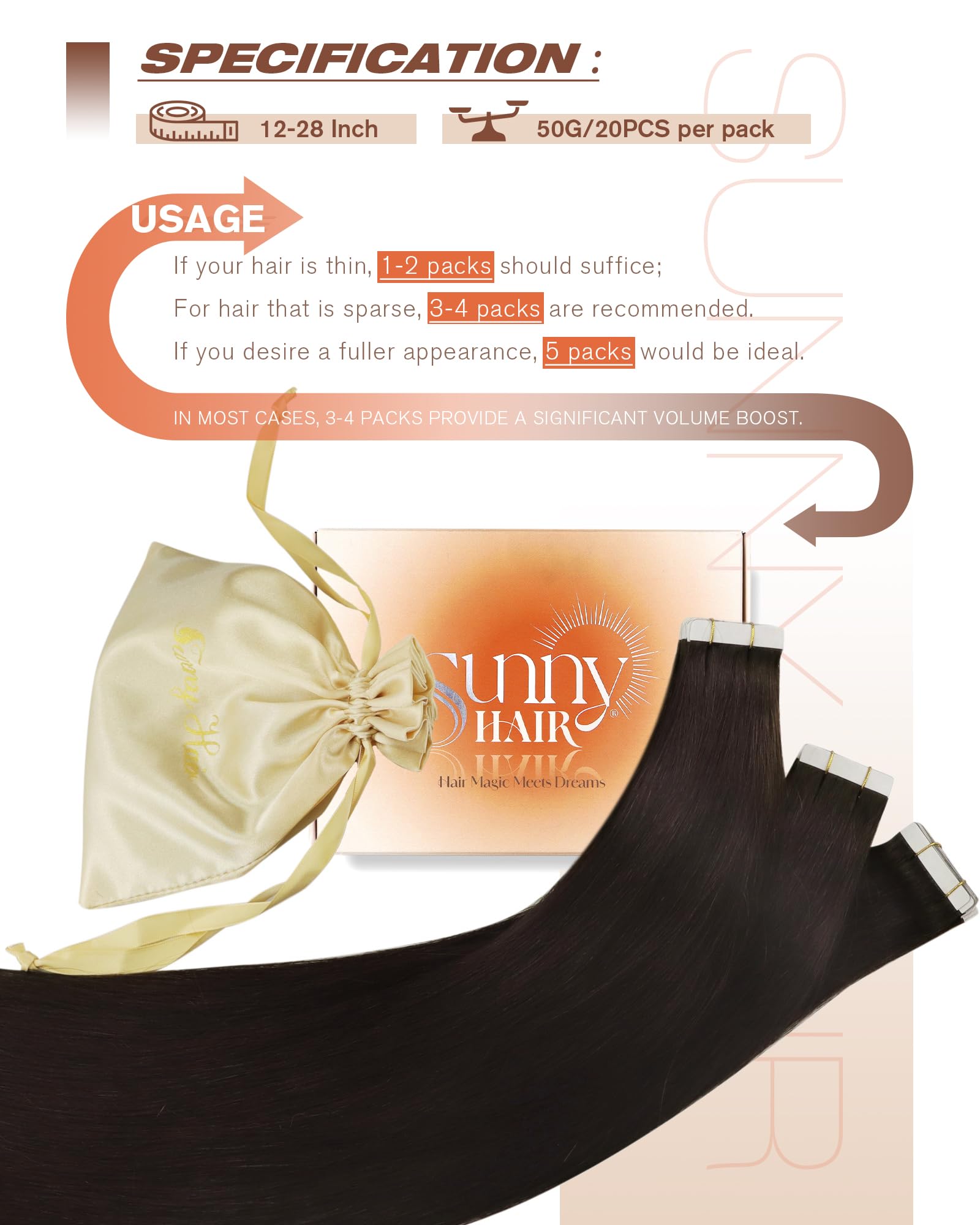 Foto 6 pulgar | Extensiones De Cabello Sunny Hair Tape En Cabello Humano Castaño De 22 Pulgadas - Venta Internacional.