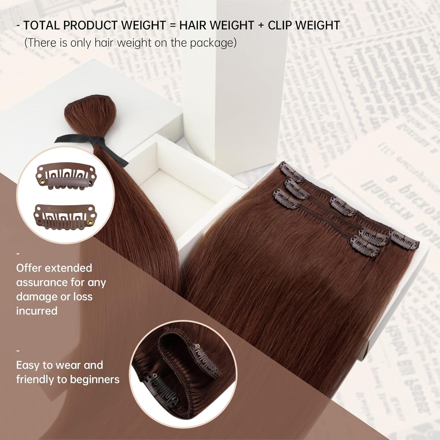 Foto 3 pulgar | Extensiones De Cabello Liso Con Clip, Cabello Humano Liso, 40 Cm - Venta Internacional.