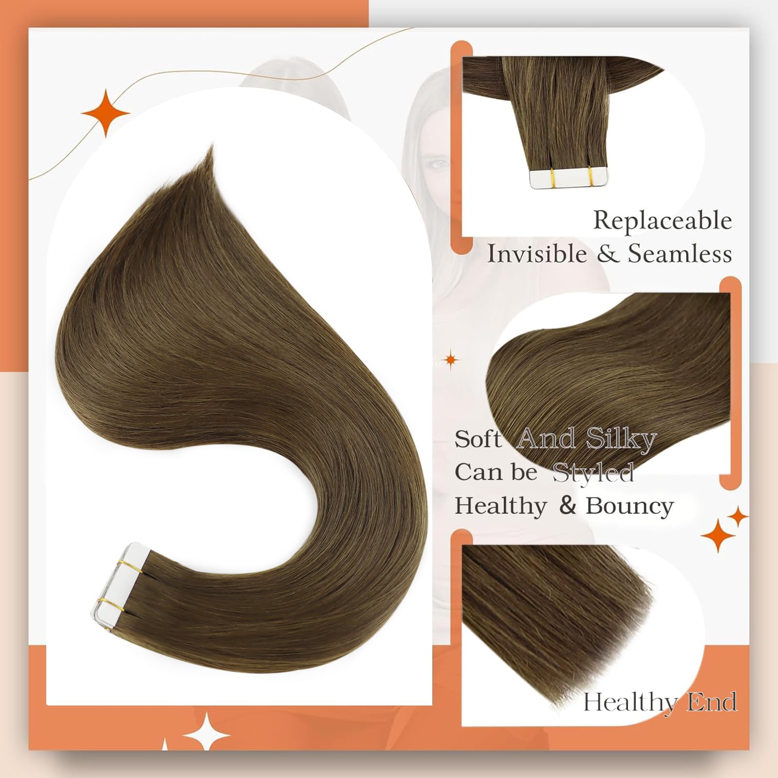 Foto 3 pulgar | Extensiones De Cabello Full Shine Tape En Color 3, Marrón, 50 G, 20 Cm - Venta Internacional.