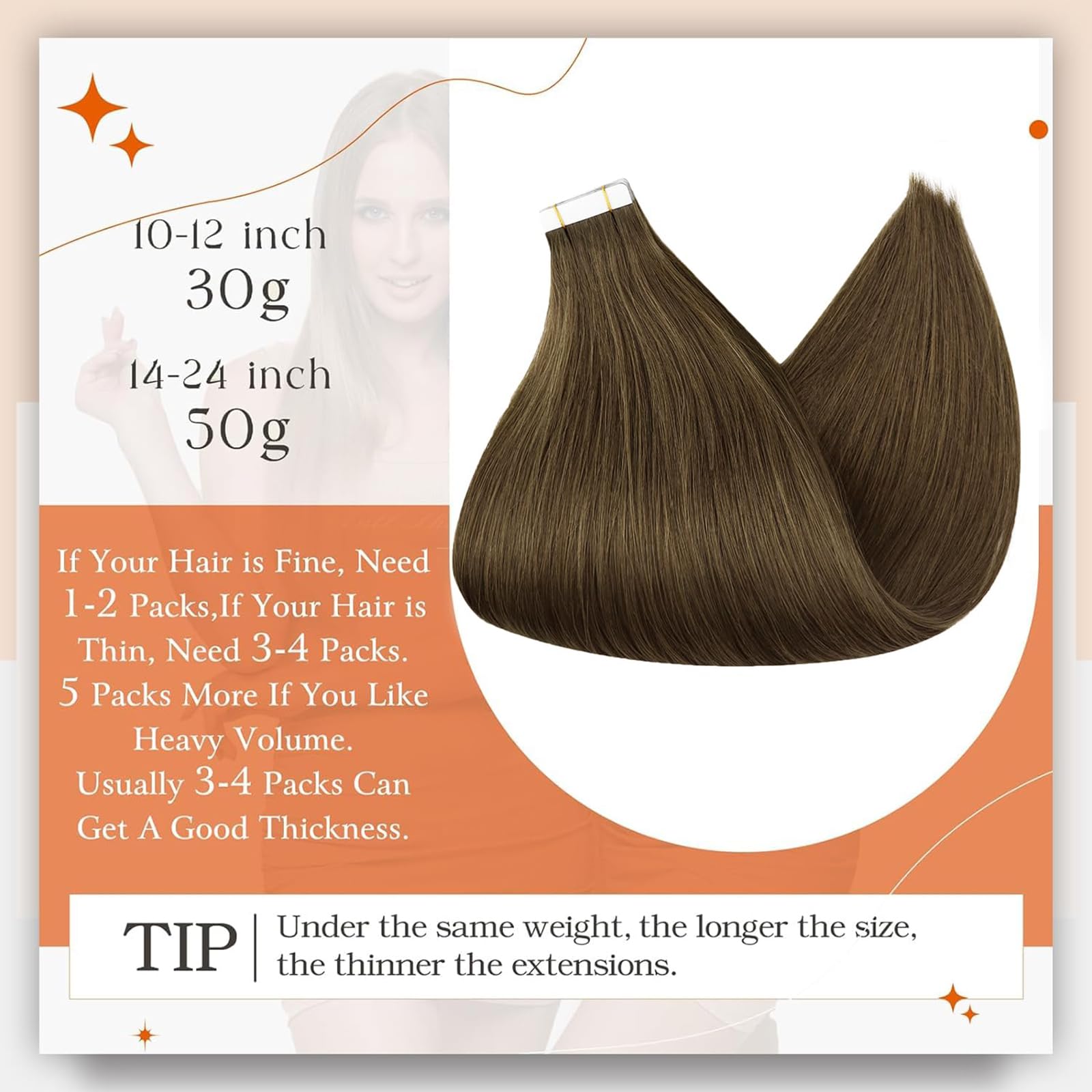 Foto 4 pulgar | Extensiones De Cabello Full Shine Tape En Color 3, Marrón, 50 G, 20 Cm - Venta Internacional.