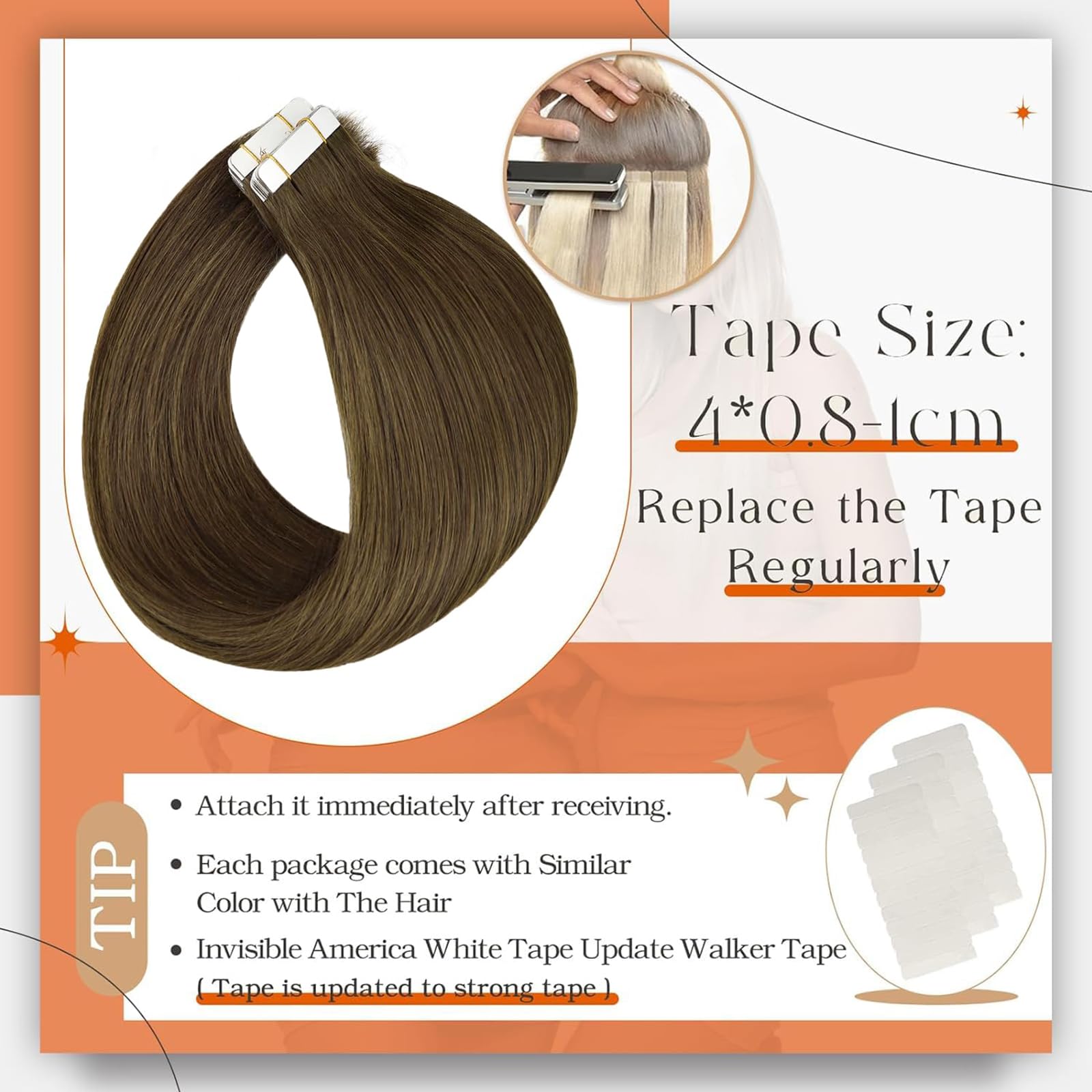 Foto 5 pulgar | Extensiones De Cabello Full Shine Tape En Color 3, Marrón, 50 G, 20 Cm - Venta Internacional.