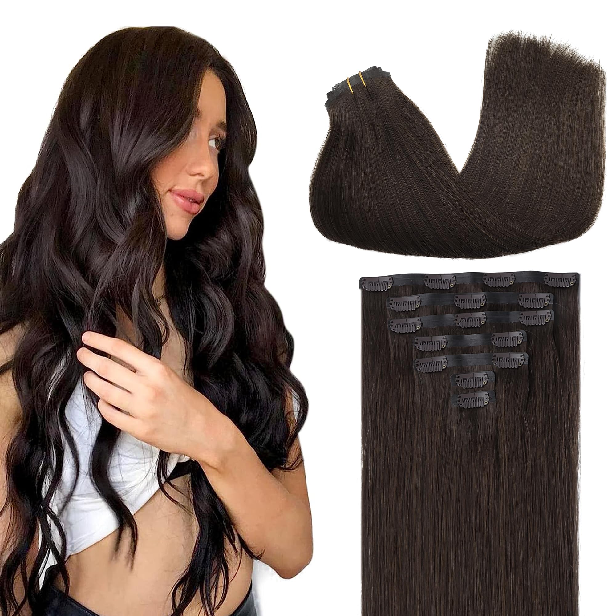 Foto 2 pulgar | Extensiones De Cabello Goo Goo Clip, 16 Pulgadas, 110 G, 7 Piezas 2a, Color Marrón Claro - Venta Internacional.