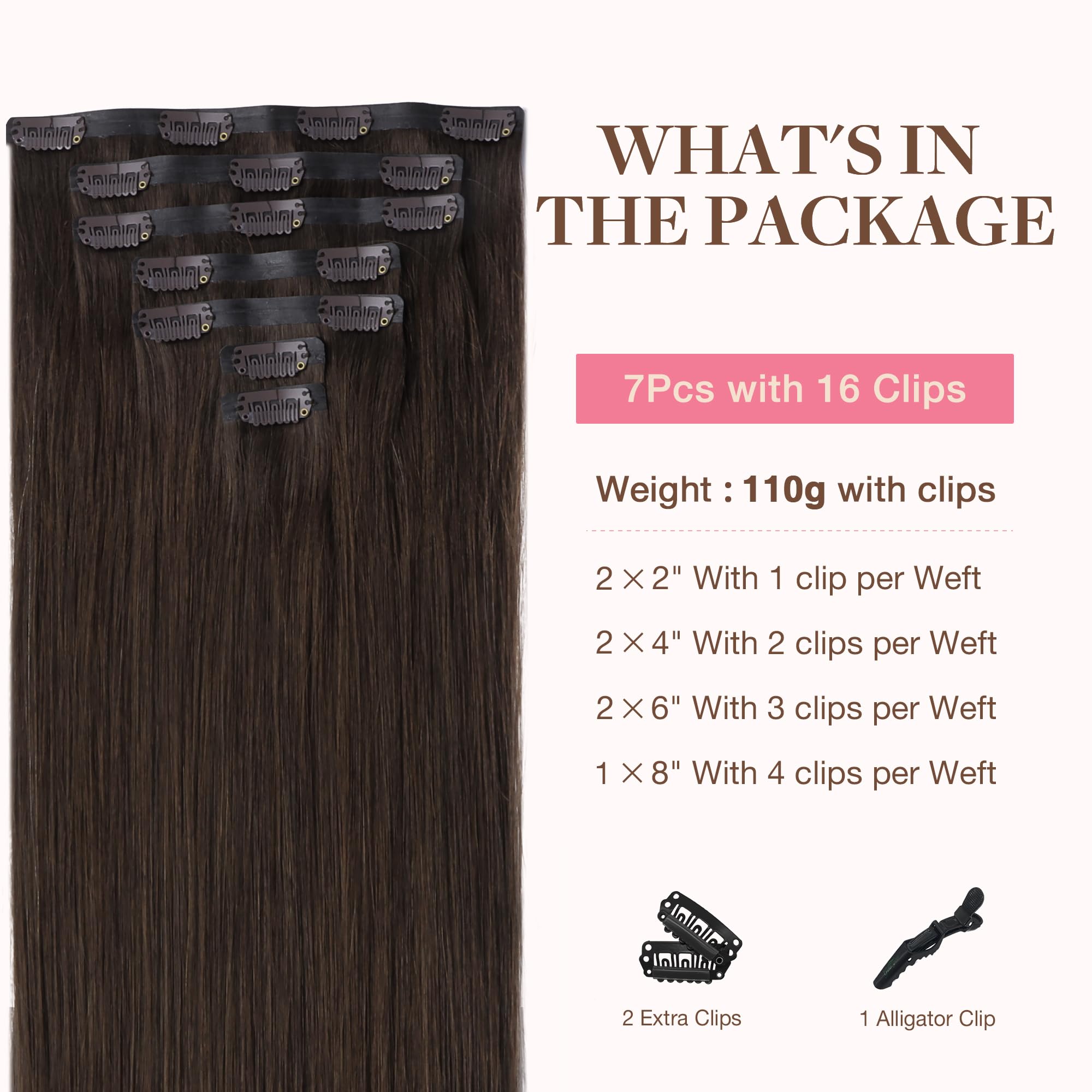 Foto 2 | Extensiones De Cabello Goo Goo Clip, 16 Pulgadas, 110 G, 7 Piezas 2a, Color Marrón Claro - Venta Internacional.