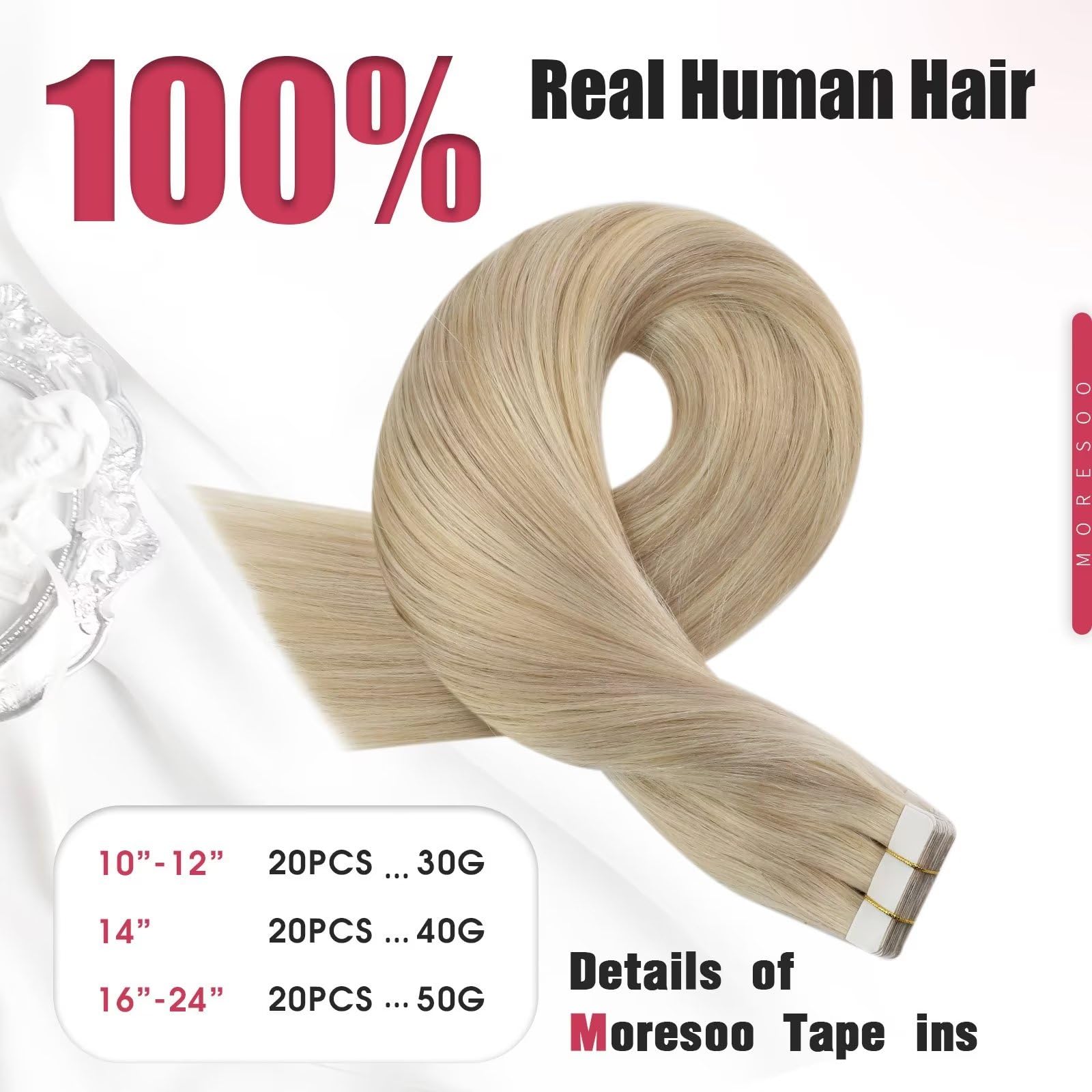 Foto 5 pulgar | Extensiones De Cabello Humano Real Moresoo, Rubio Ceniza - Venta Internacional.