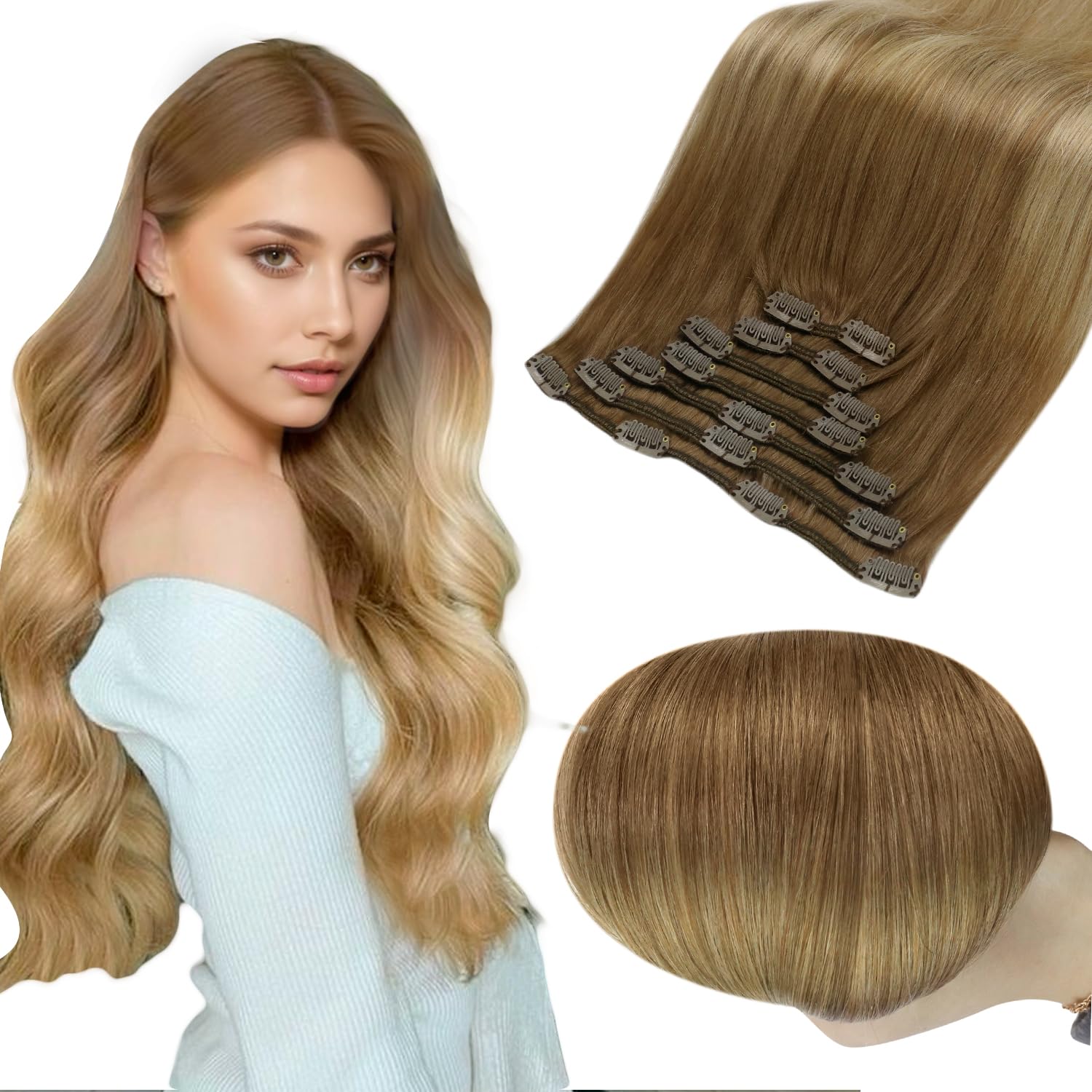 Foto 1 | Extensiones De Cabello Full Shine Clips En Degradado, Marrón Dorado A Rubio - Venta Internacional.