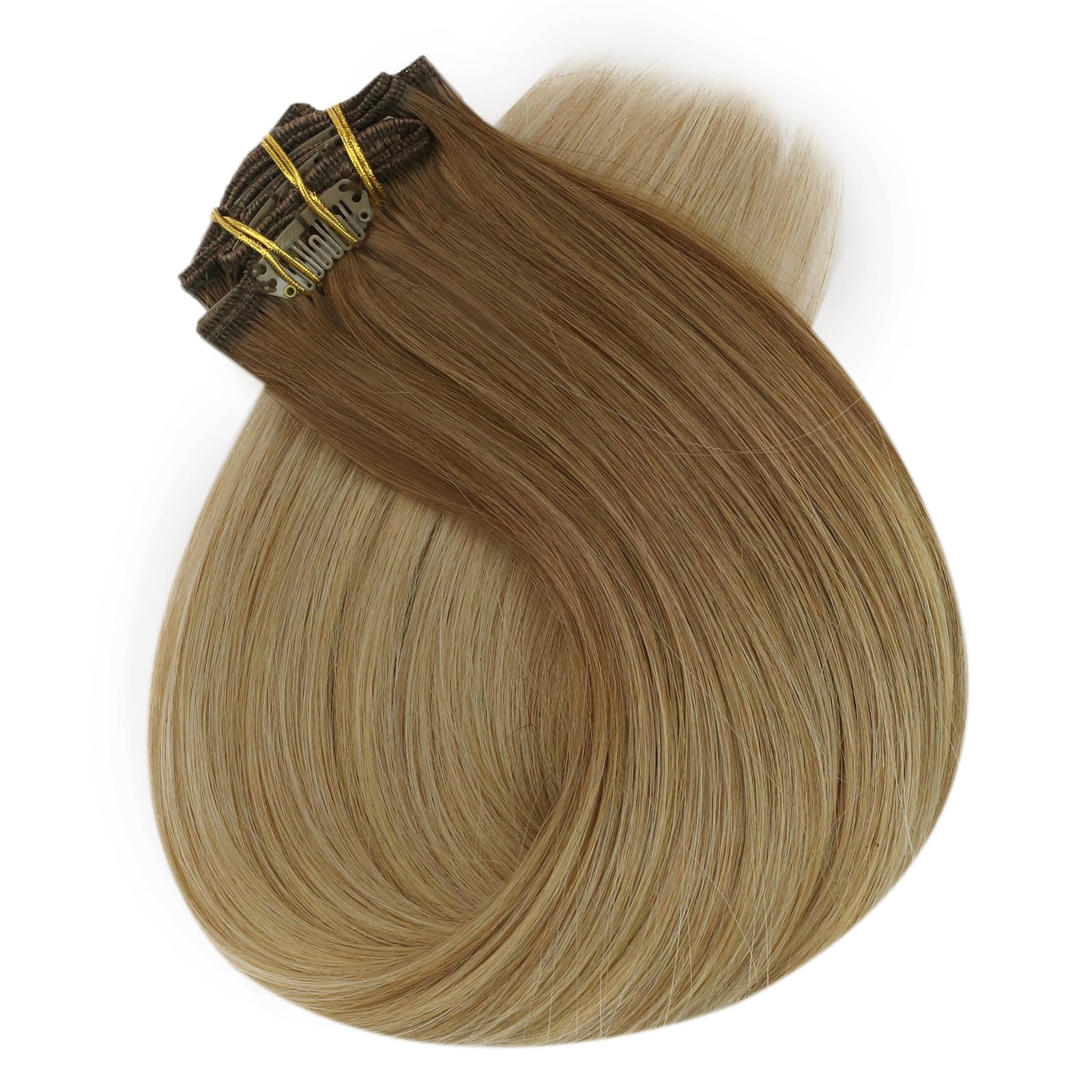 Foto 8 pulgar | Extensiones De Cabello Full Shine Clips En Degradado, Marrón Dorado A Rubio - Venta Internacional.