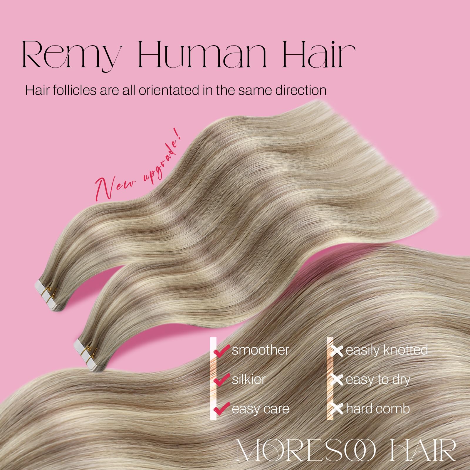 Foto 3 pulgar | Extensiones De Cabello Humano Con Cinta Adhesiva Moresoo, 50 Cm, Marrón Claro Y Rubio - Venta Internacional.