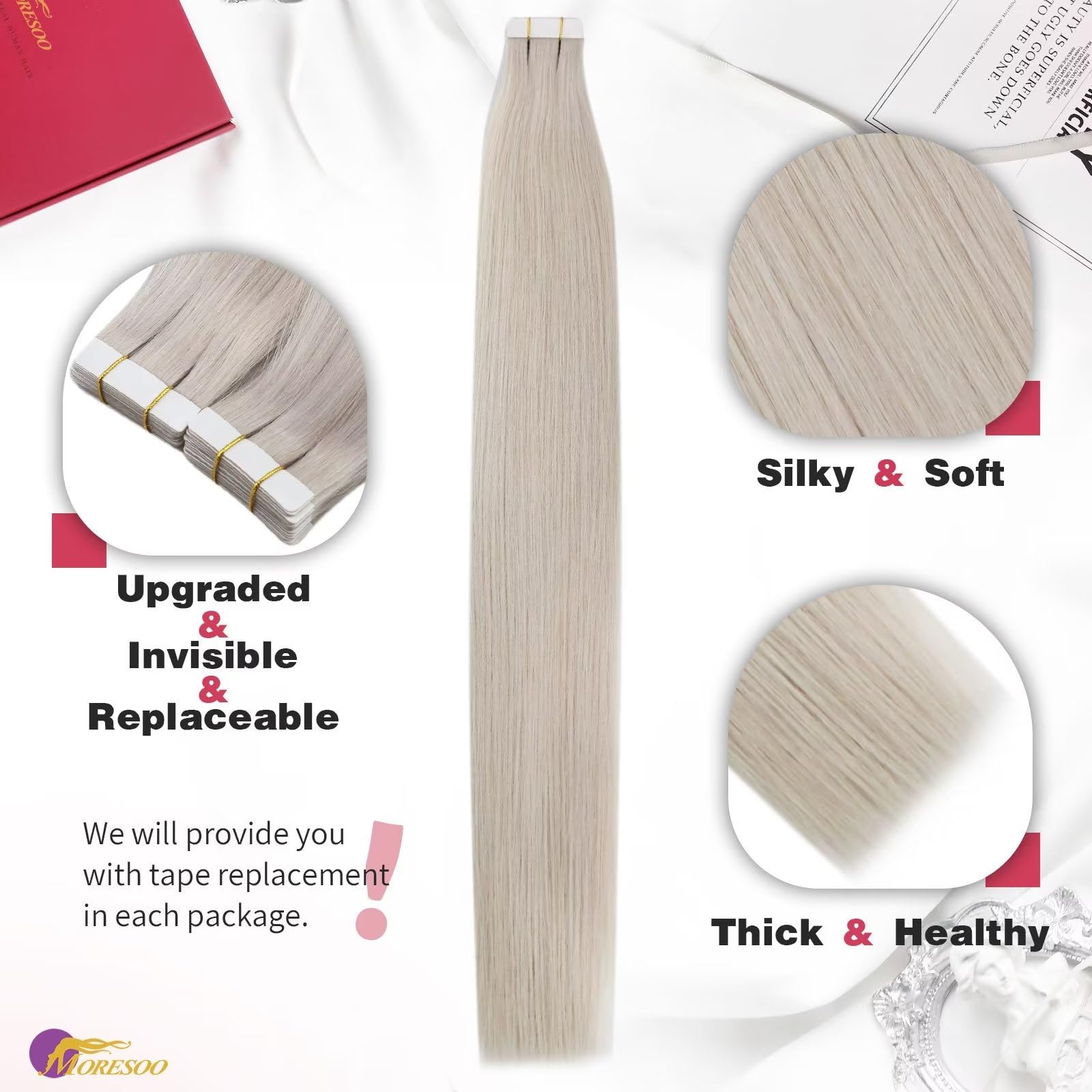 Foto 3 pulgar | Extensiones De Cabello Moresoo Blonde Tape En Cabello Humano De 40 Cm - Venta Internacional.