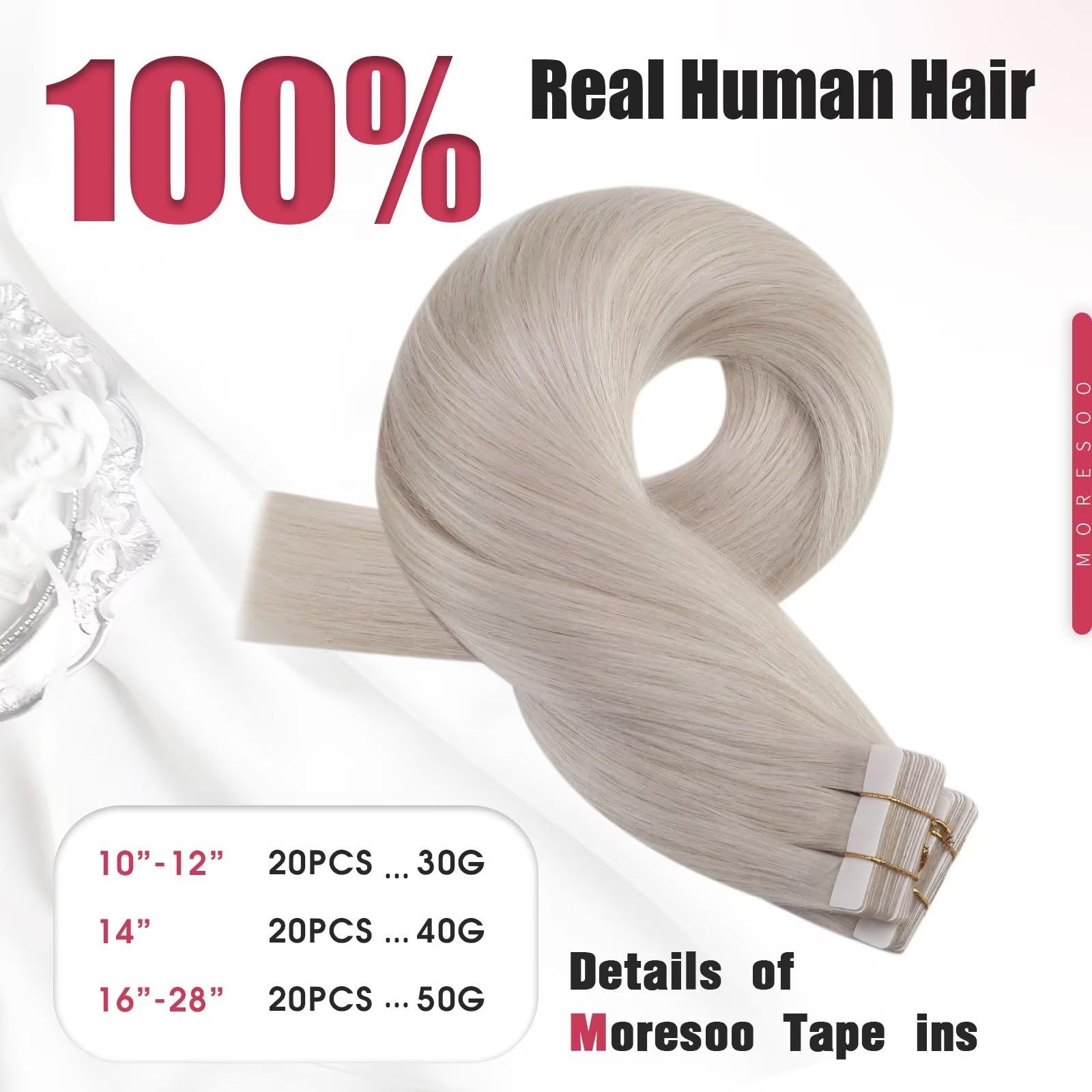 Foto 5 pulgar | Extensiones De Cabello Moresoo Blonde Tape En Cabello Humano De 40 Cm - Venta Internacional.