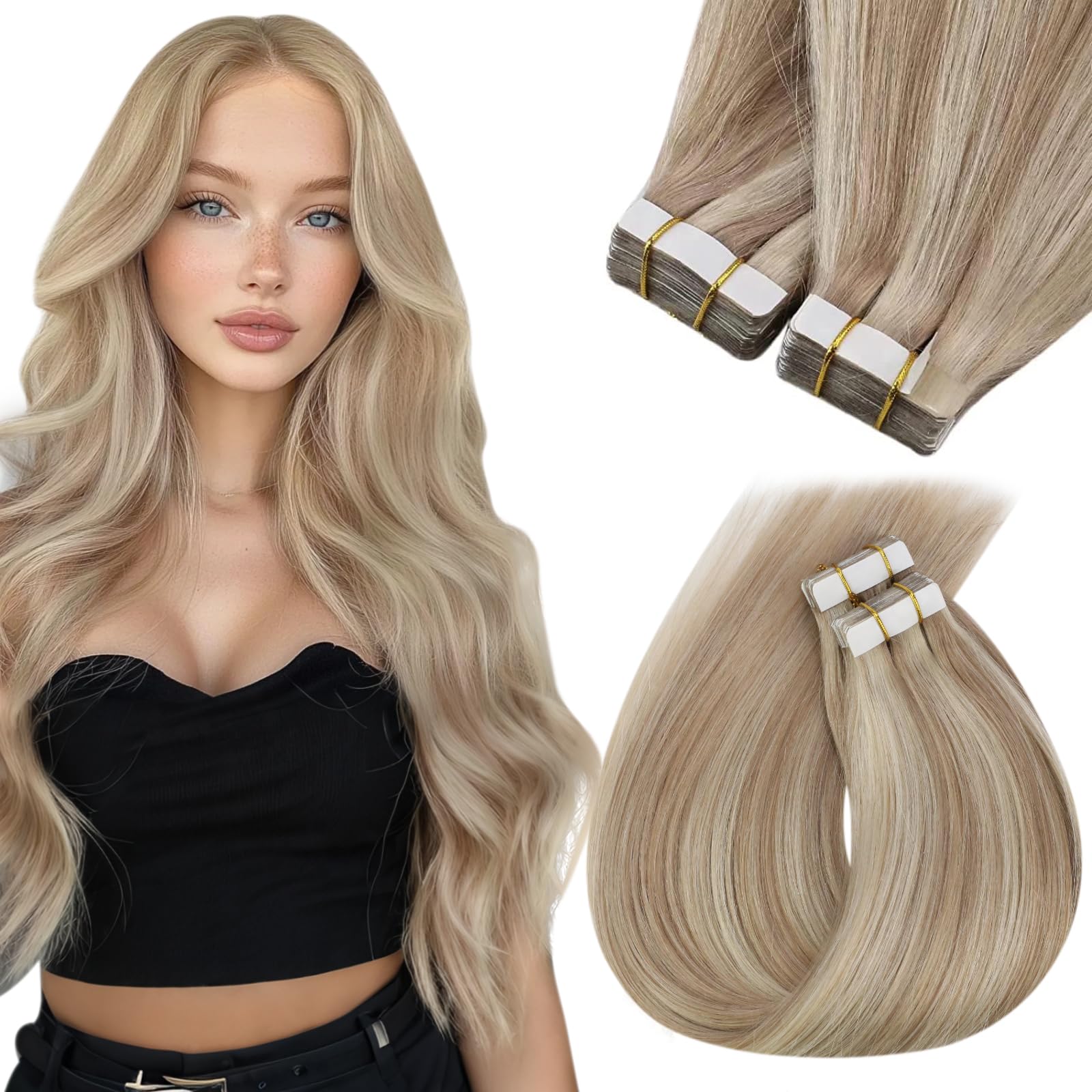 Foto 2 pulgar | Extensiones De Cabello Con Cinta Adhesiva, Cabello Soleado, Rubio Ceniza, Mechas - Venta Internacional.