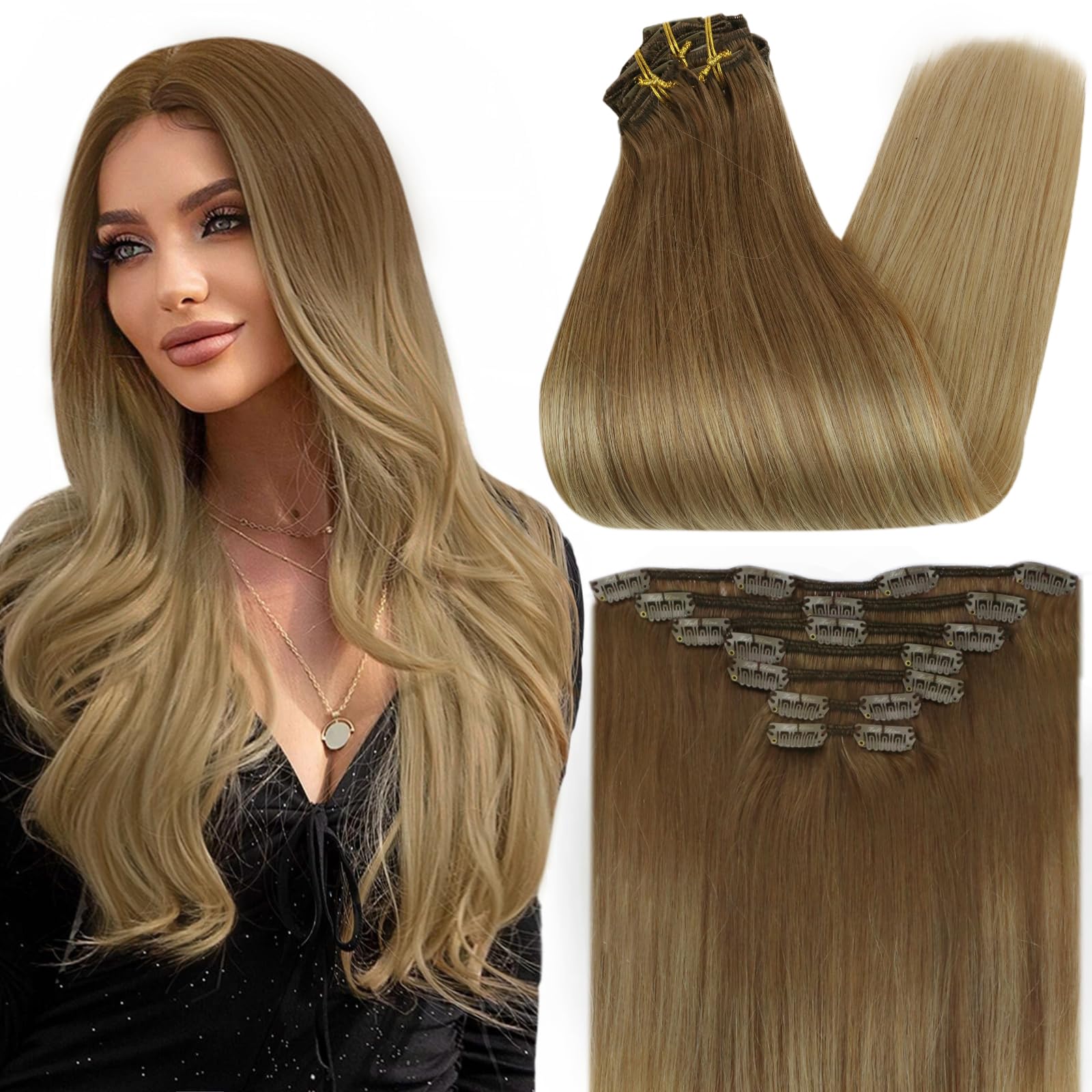 Foto 2 pulgar | Extensiones De Cabello Full Shine De Color Marrón Dorado A Rubio Sucio De 40 Cm - Venta Internacional.