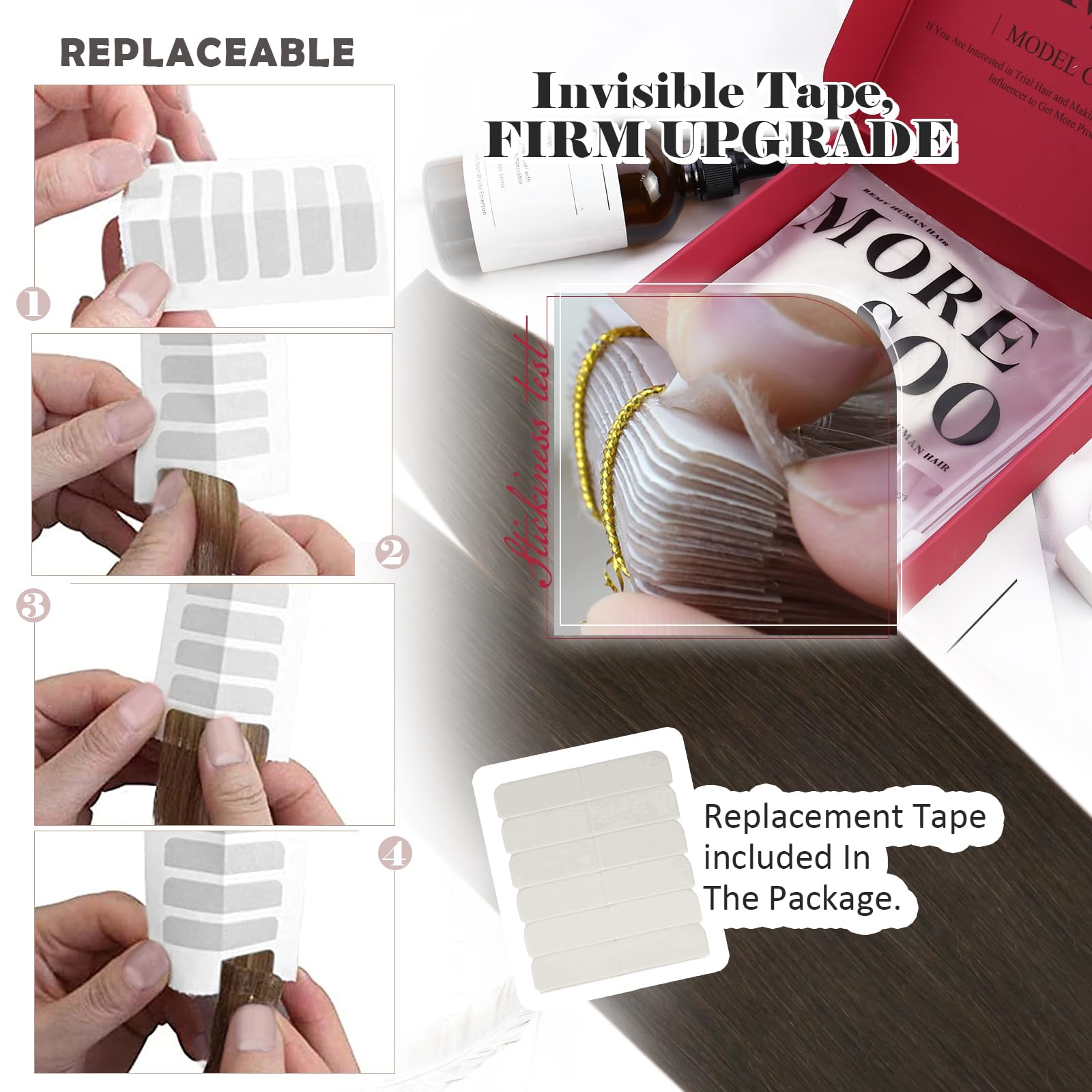 Foto 5 pulgar | Extensiones De Cabello Humano Castaño Moresoo, 40 Unidades, 100 G - Venta Internacional.