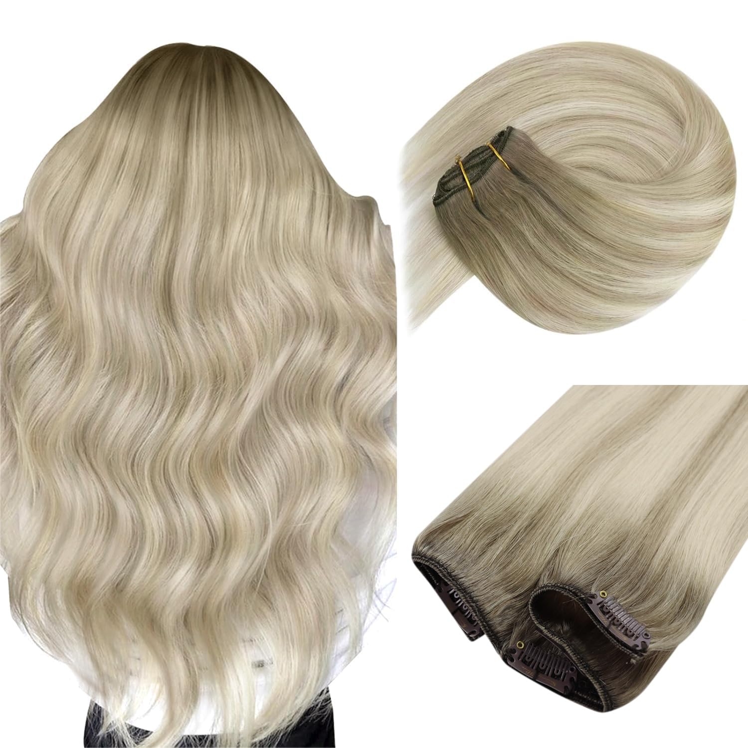 Foto 2 pulgar | Extensiones De Pelo Con Clip, Cabello Humano, Rubio Ceniza, 12 Pulgadas - Venta Internacional.