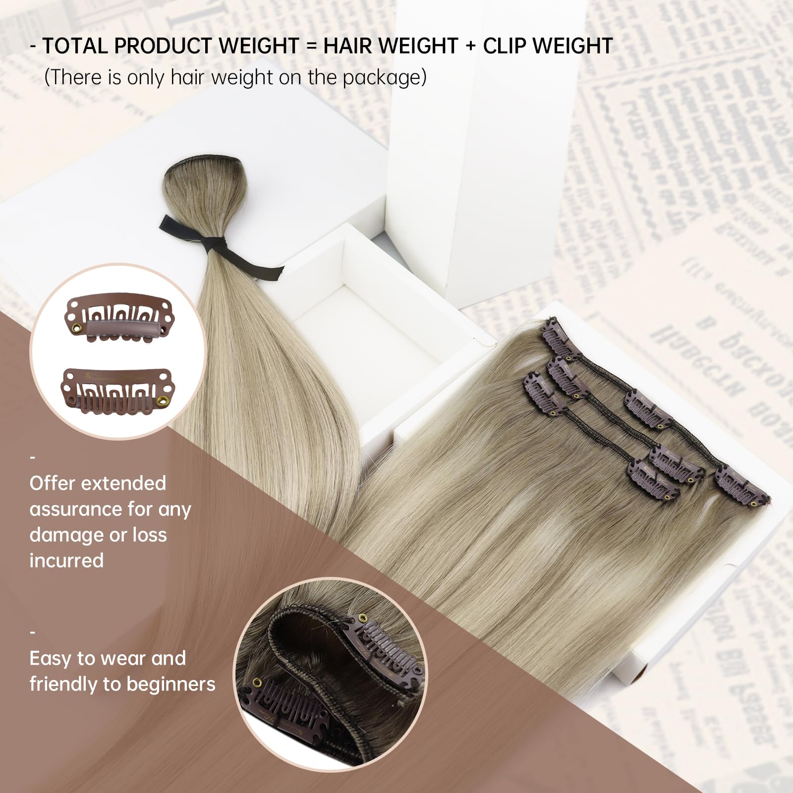 Foto 4 pulgar | Extensiones De Pelo Con Clip, Cabello Humano, Rubio Ceniza, 12 Pulgadas - Venta Internacional.