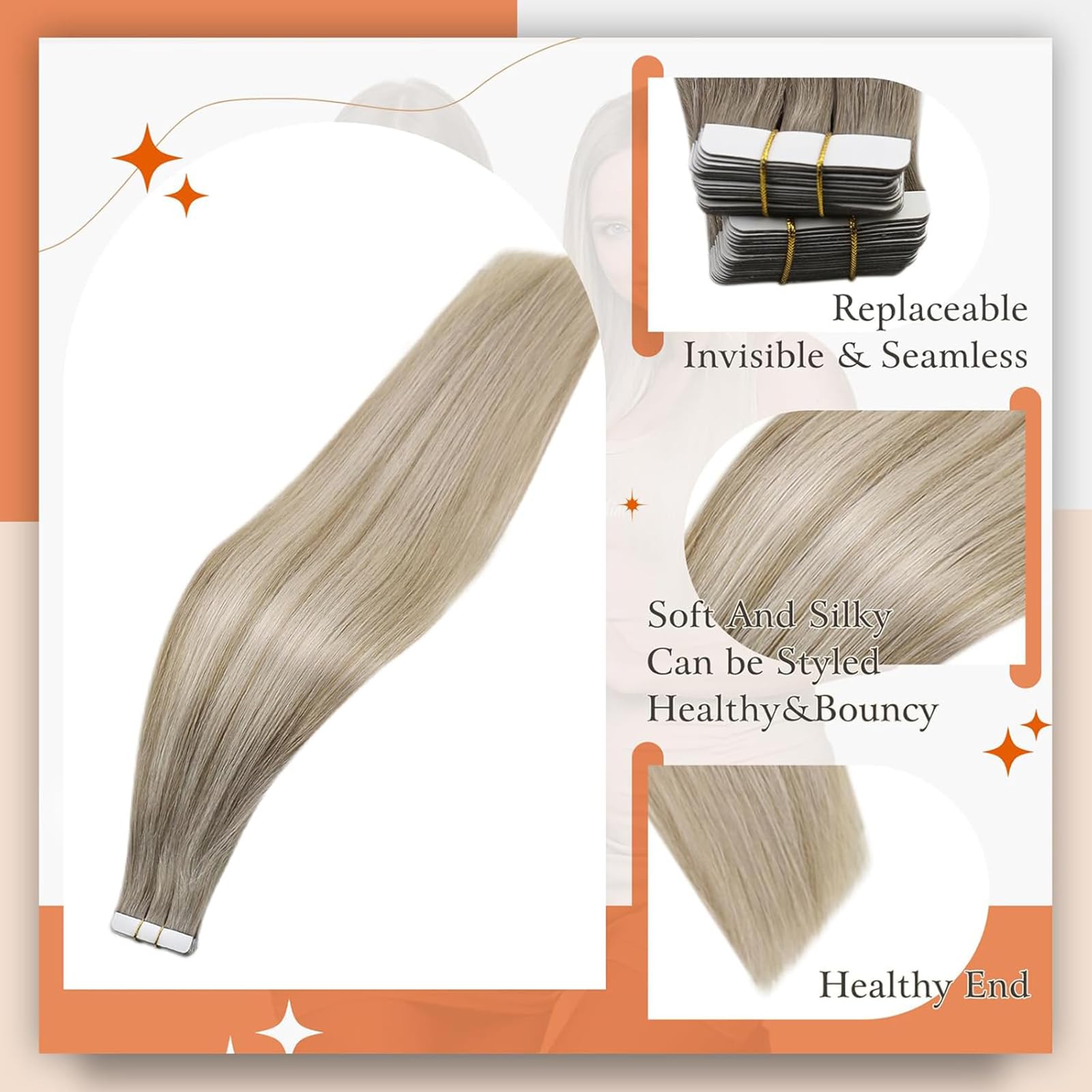 Foto 3 pulgar | Extensiones De Cabello Humano Real Con Cinta Adhesiva, Brillo Total, 18 Cm - Venta Internacional.