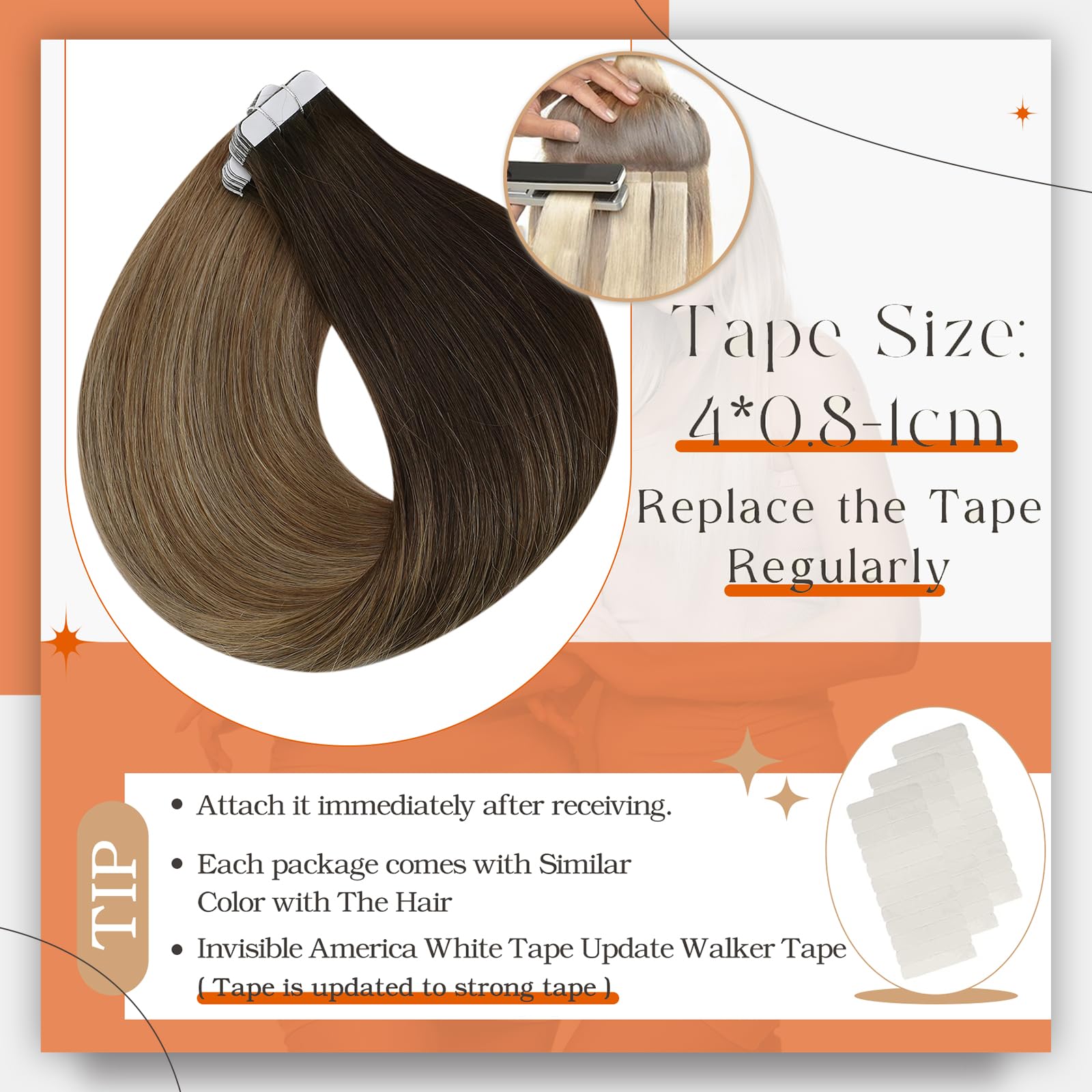 Foto 5 pulgar | Extensiones De Cabello Con Cinta Adhesiva Full Shine Balayage Human Hair - Venta Internacional.