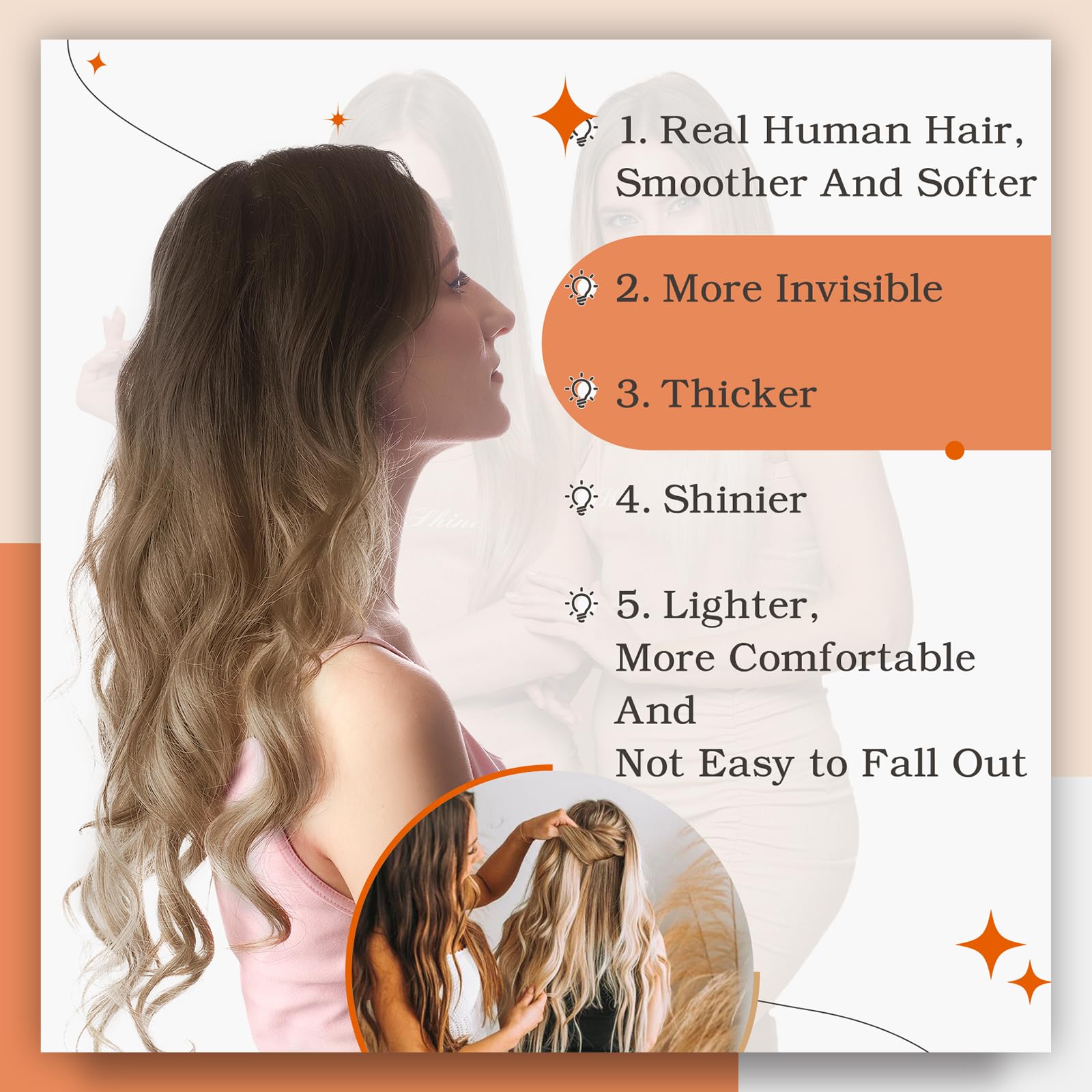 Foto 6 pulgar | Extensiones De Cabello Con Cinta Adhesiva Full Shine Balayage Human Hair - Venta Internacional.
