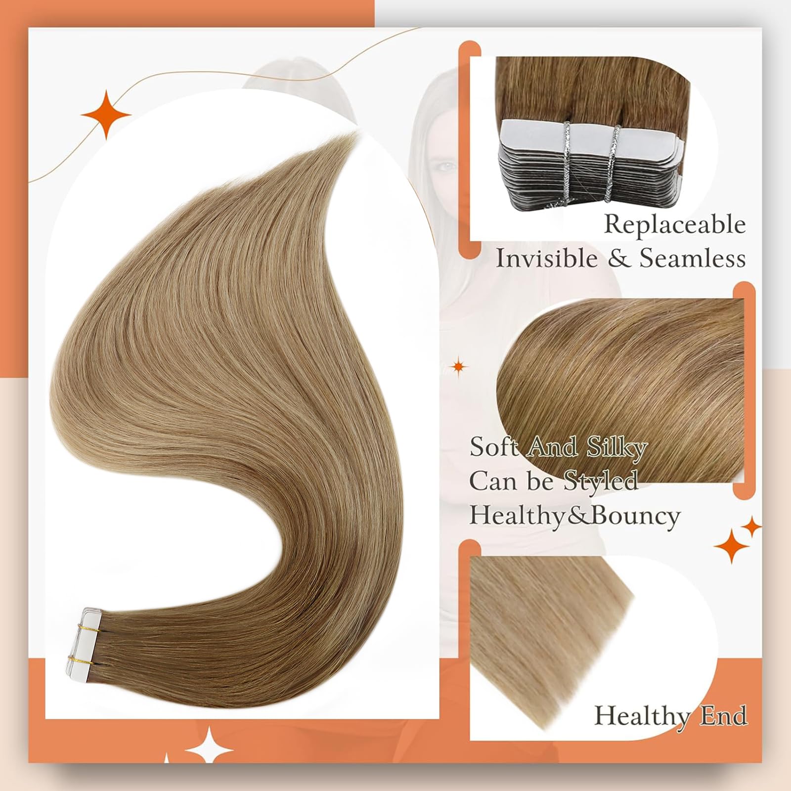 Foto 3 pulgar | Extensiones De Cabello Humano Con Cinta Adhesiva Full Shine, 18 Cm, 50 G - Venta Internacional.