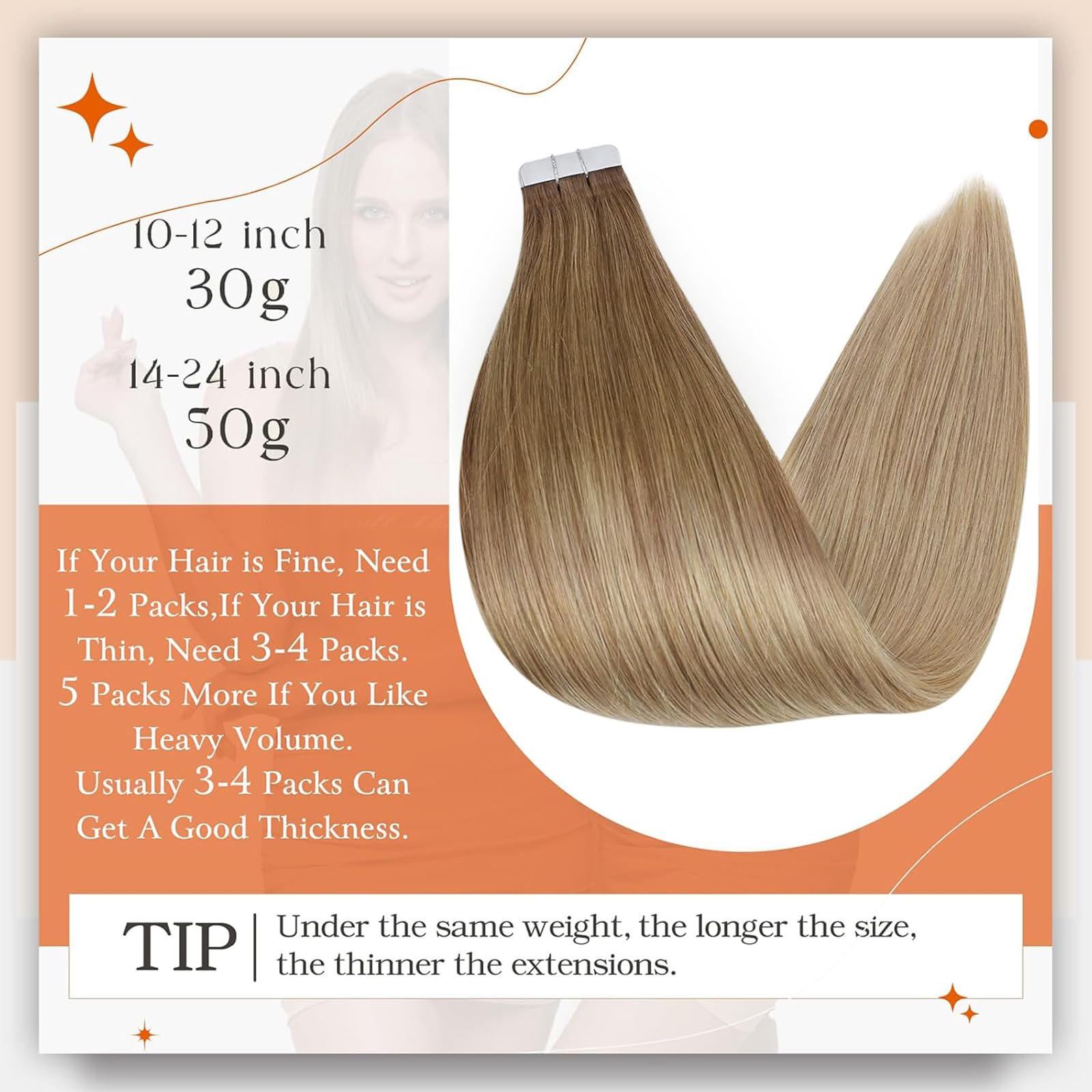 Foto 4 pulgar | Extensiones De Cabello Humano Con Cinta Adhesiva Full Shine, 18 Cm, 50 G - Venta Internacional.