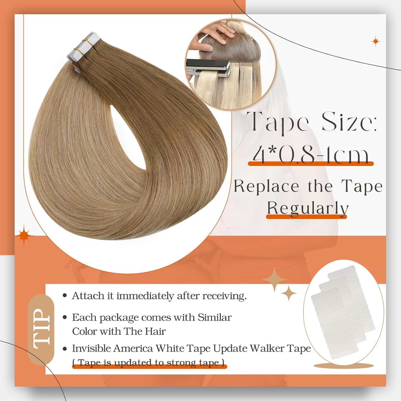 Foto 5 pulgar | Extensiones De Cabello Humano Con Cinta Adhesiva Full Shine, 18 Cm, 50 G - Venta Internacional.