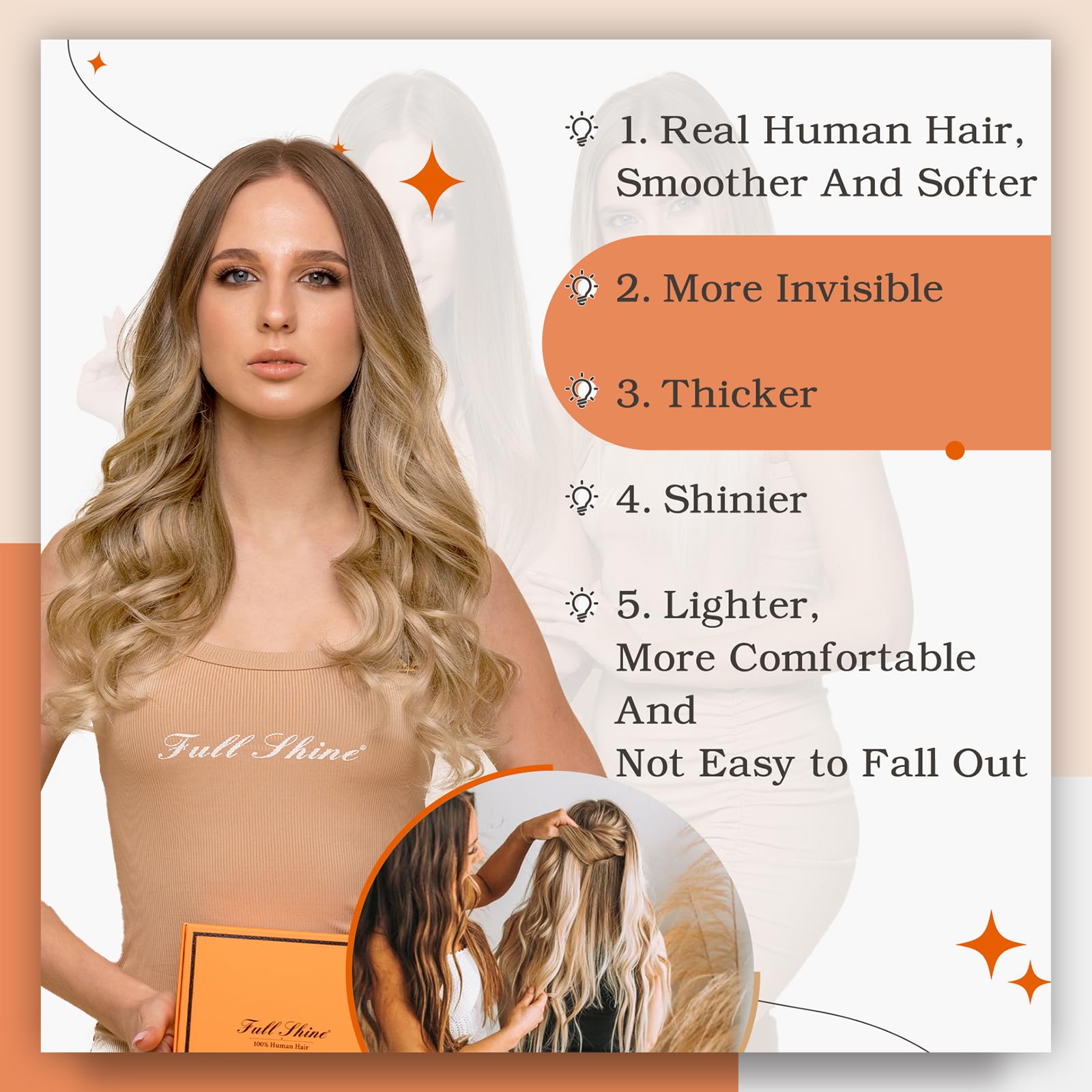 Foto 6 pulgar | Extensiones De Cabello Humano Con Cinta Adhesiva Full Shine, 18 Cm, 50 G - Venta Internacional.