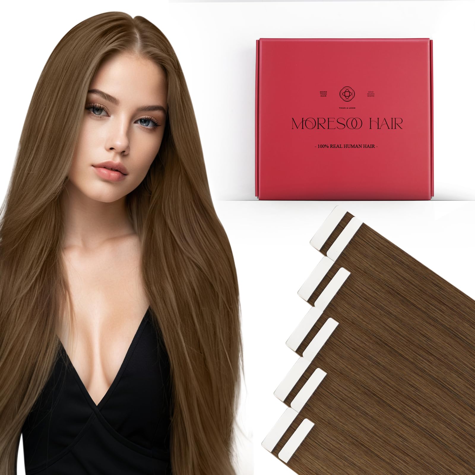Foto 2 pulgar | Extensiones De Pelo Moresoo Con Cinta Adhesiva, 20 Cm, 10 Unidades, 25 G, #8, Color Marrón - Venta Internacional.