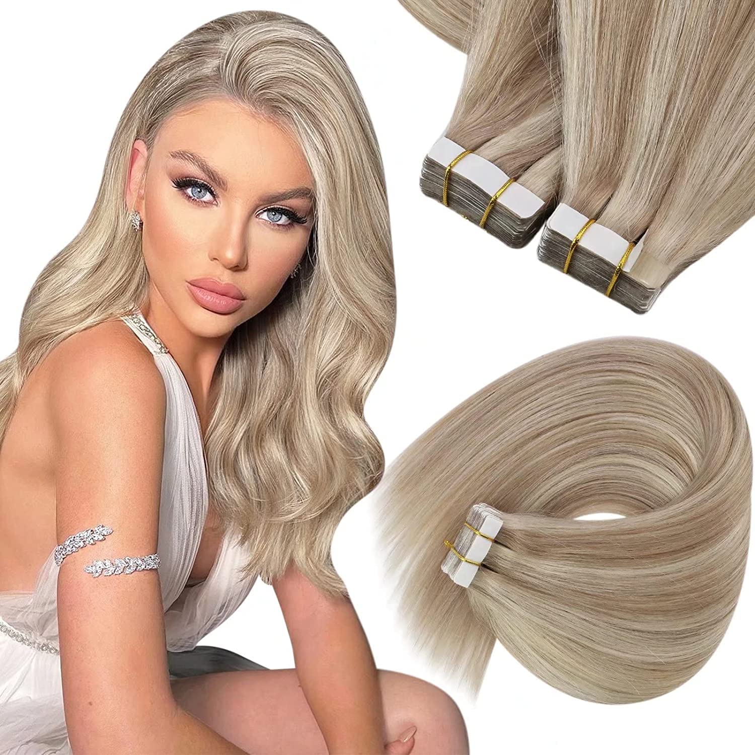 Foto 2 pulgar | Extensiones De Cabello Con Cinta Adhesiva, Cabello Humano Rubio Ceniza - Venta Internacional.