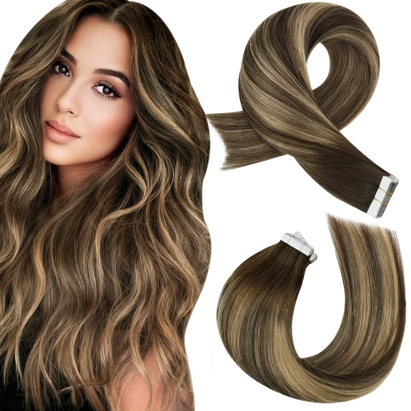 Foto 2 pulgar | Extensiones De Cabello Humano Pegadas Con Cinta Adhesiva, De Color Marrón A Caramelo - Venta Internacional.