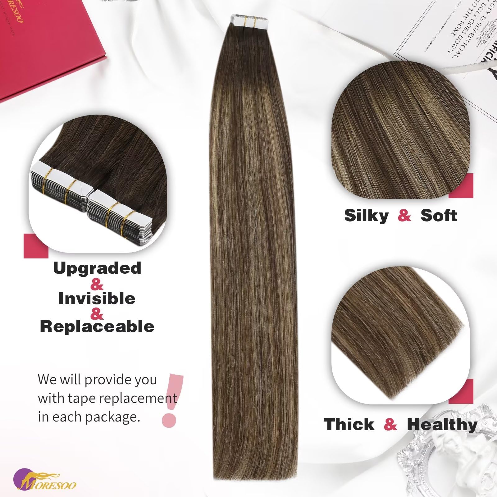 Foto 3 pulgar | Extensiones De Cabello Humano Pegadas Con Cinta Adhesiva, De Color Marrón A Caramelo - Venta Internacional.
