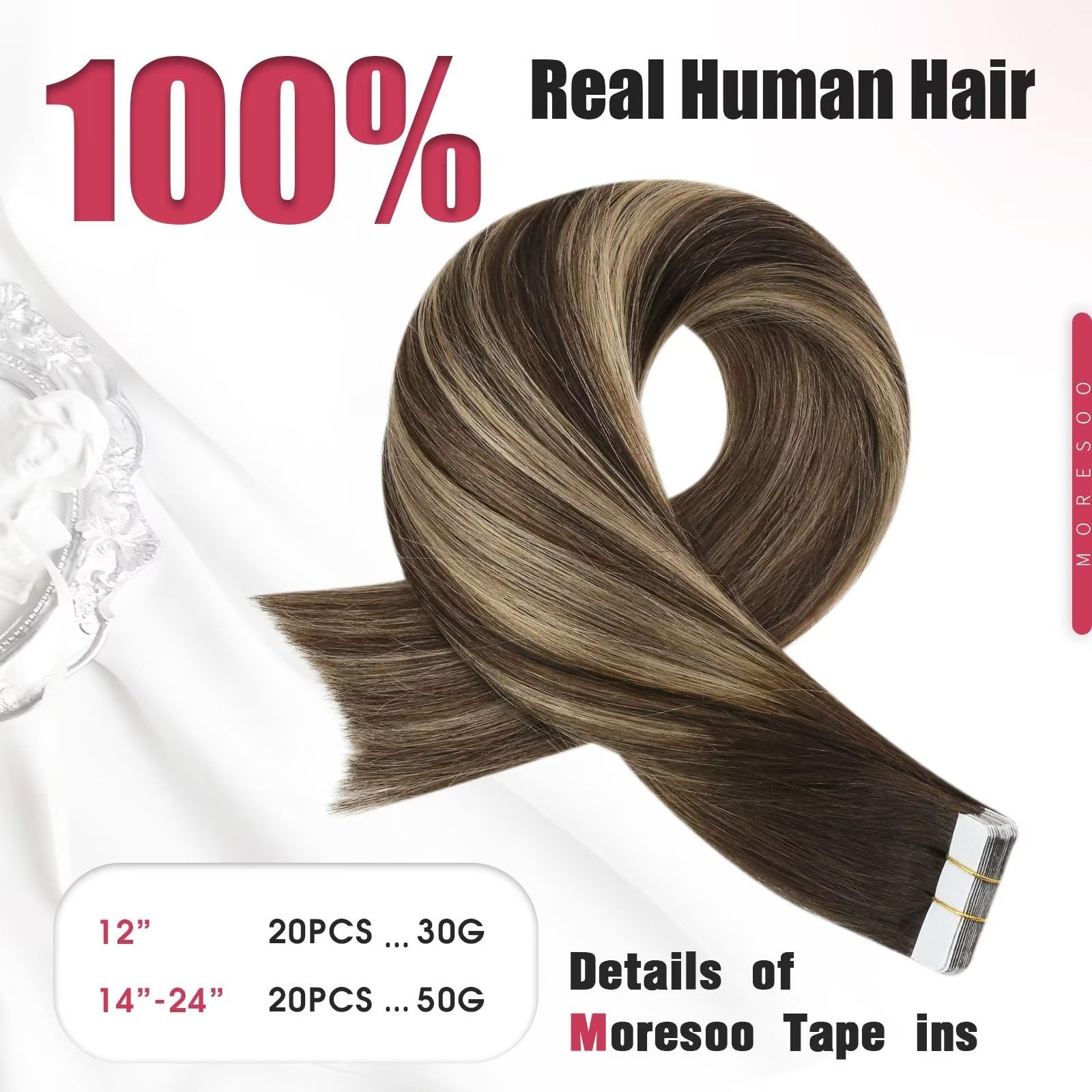 Foto 5 pulgar | Extensiones De Cabello Humano Pegadas Con Cinta Adhesiva, De Color Marrón A Caramelo - Venta Internacional.