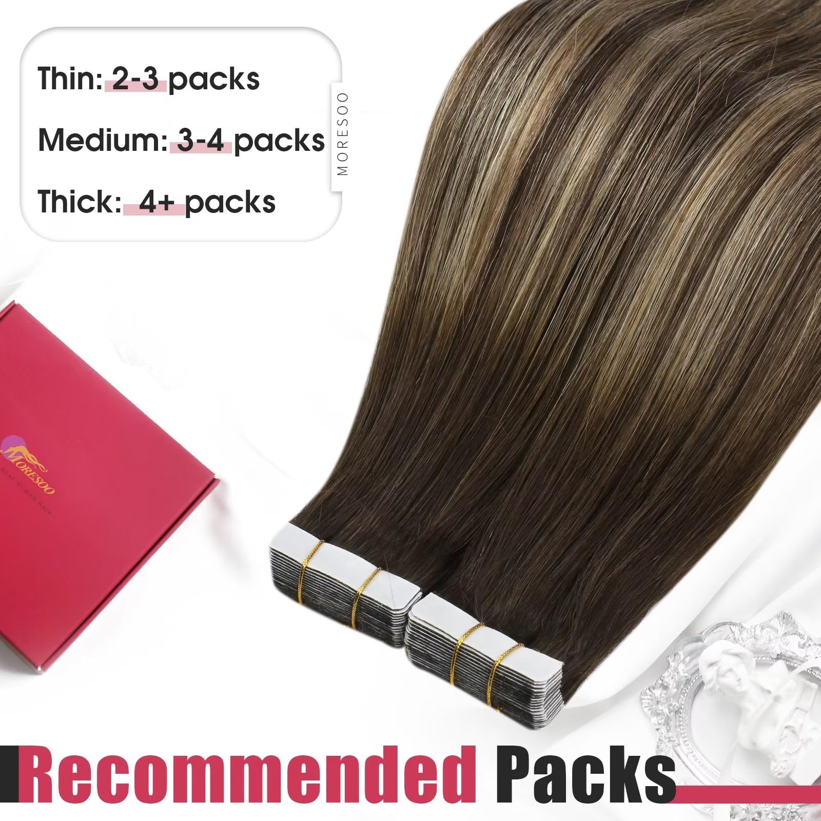 Foto 8 pulgar | Extensiones De Cabello Humano Pegadas Con Cinta Adhesiva, De Color Marrón A Caramelo - Venta Internacional.