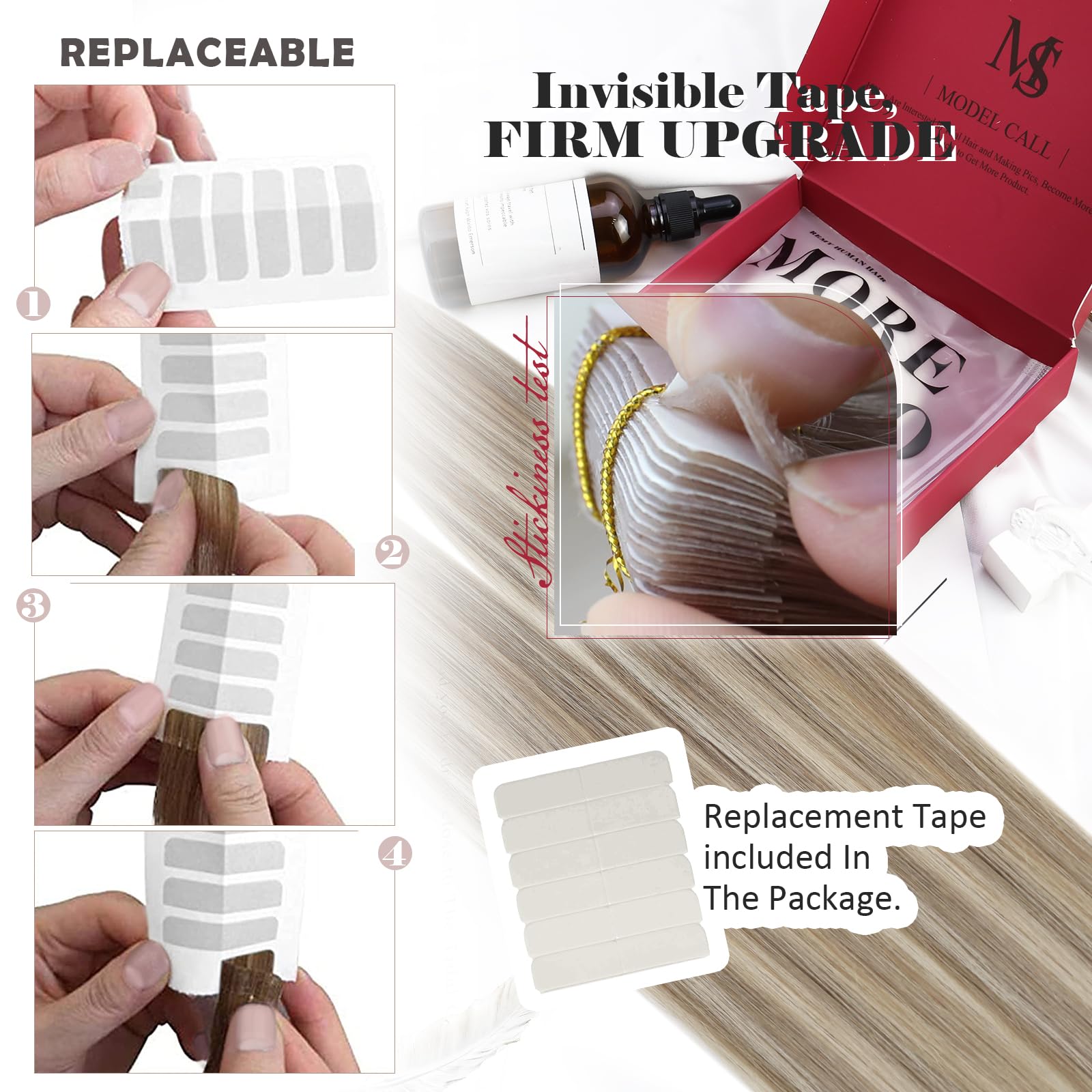 Foto 5 pulgar | Extensiones De Pelo Moresoo Con Cinta Adhesiva, 40 Unidades, 100 G, 40 Cm, Color Marrón Claro - Venta Internacional.